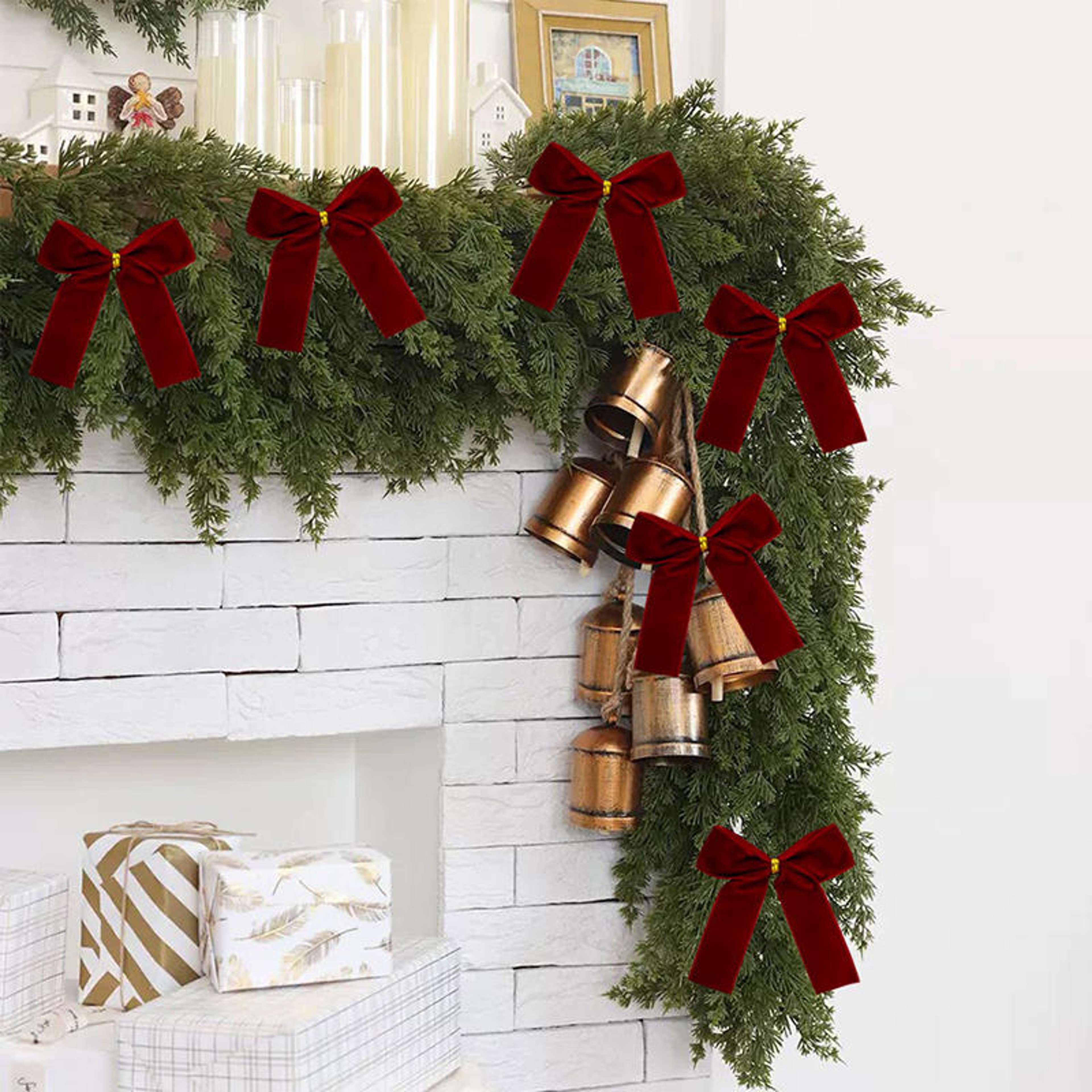 Christmas Bow Red Gold Velvet Mini Tree Bow For Home Decor Wedding Decor Navidad New Year Party DIY 3