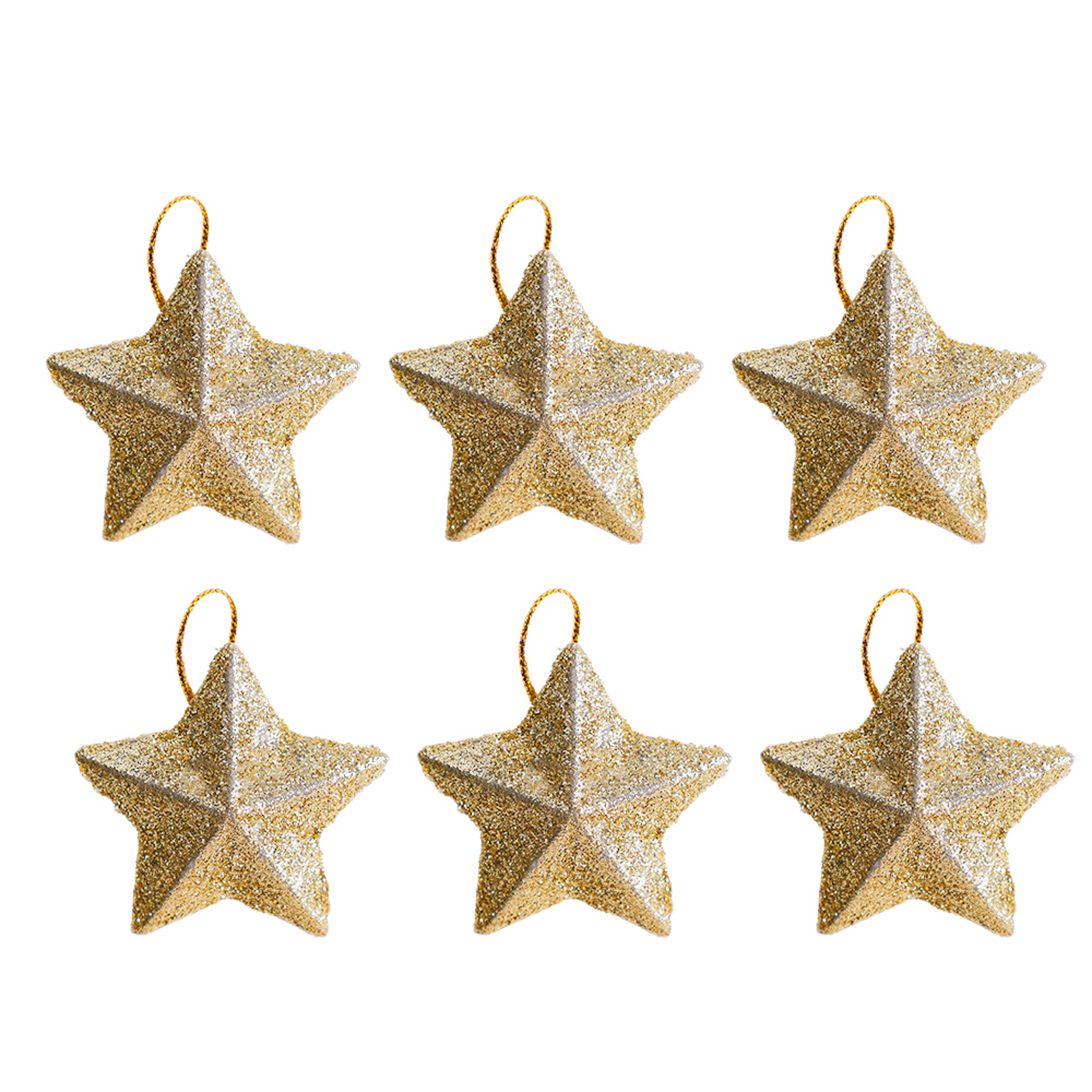 Gold Glitter Star Ornaments Christmas Tree Pendant Festive Party Decorations 6