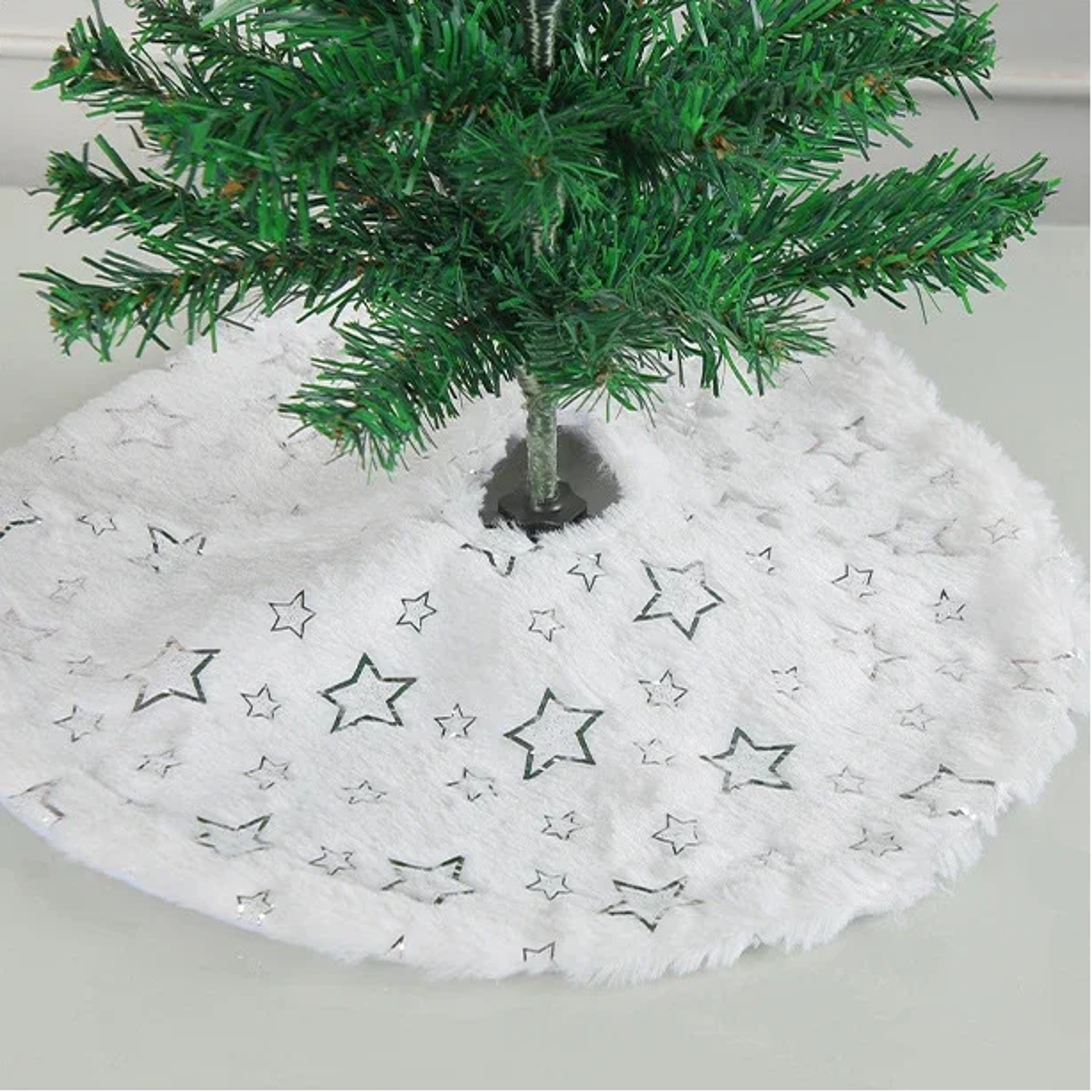 Christmas Tree Skirt White Faux Fur Sequin Carpet Mat Round Xmas Tree Skirt For Holiday Party Decor 8