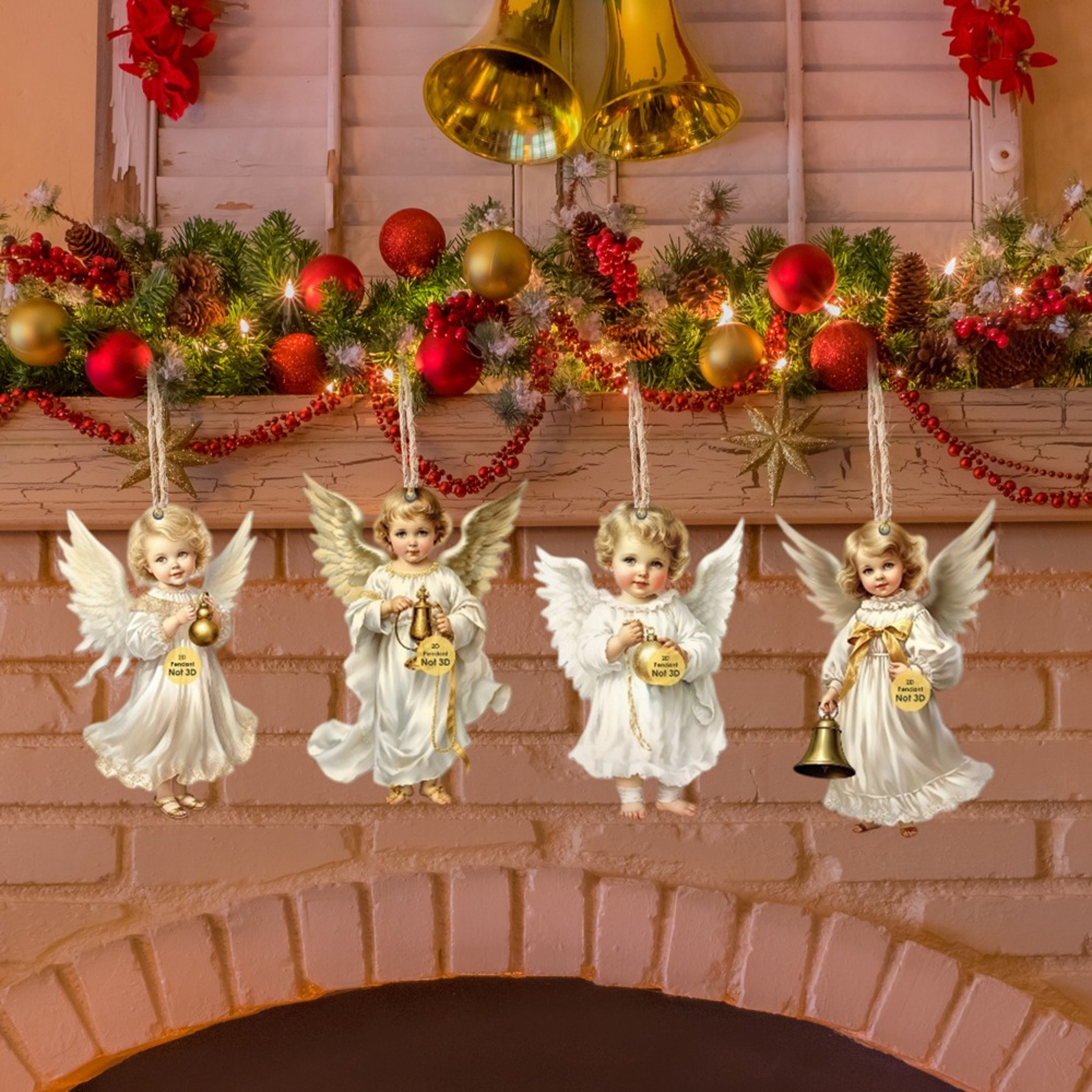 Wooden Christmas Angel Ornaments, Victorian Style Tree Decorations, Holiday Party Gift – view 4