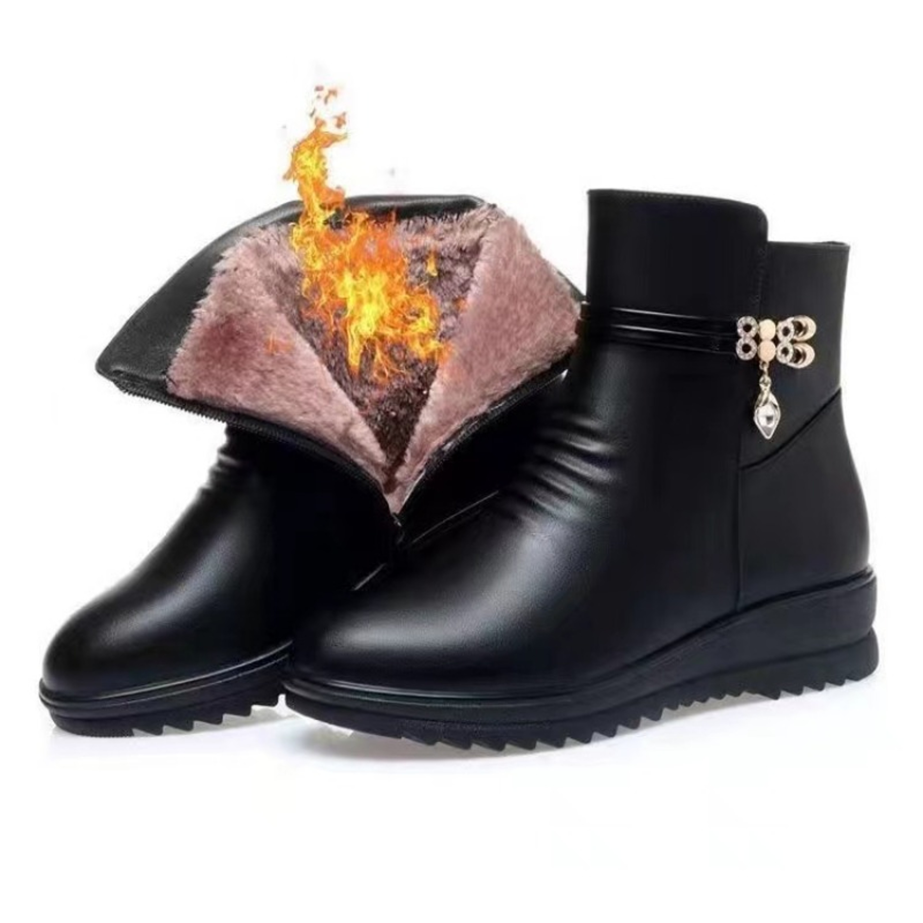 Leather Women Snow Boots Winter Boots With Wool Lining Large Size Winter Shoes 0