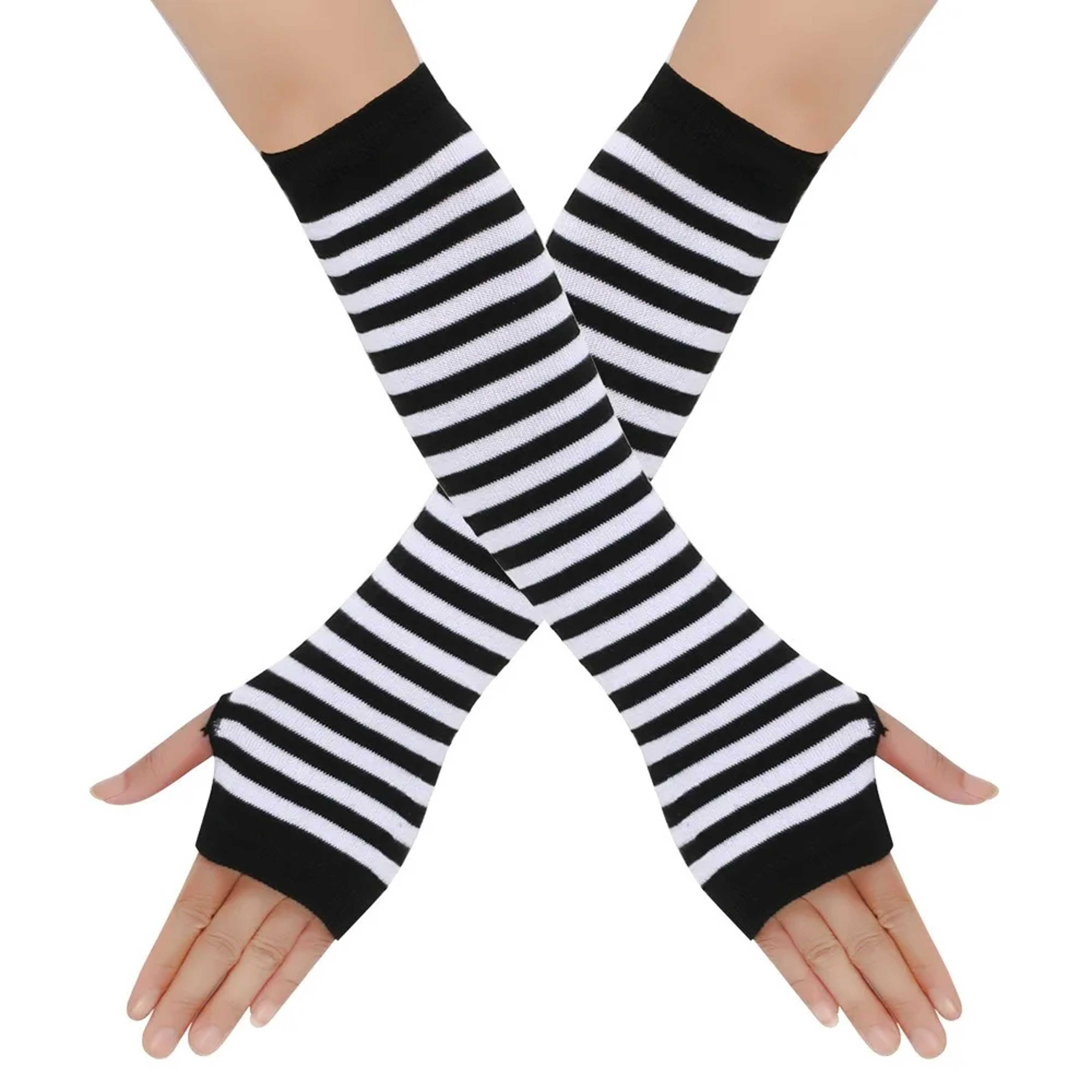 Warmer Knitted Long Finger Less Gloves Fashion Lady Emo Mittens Christmas Elbow Gloves 3