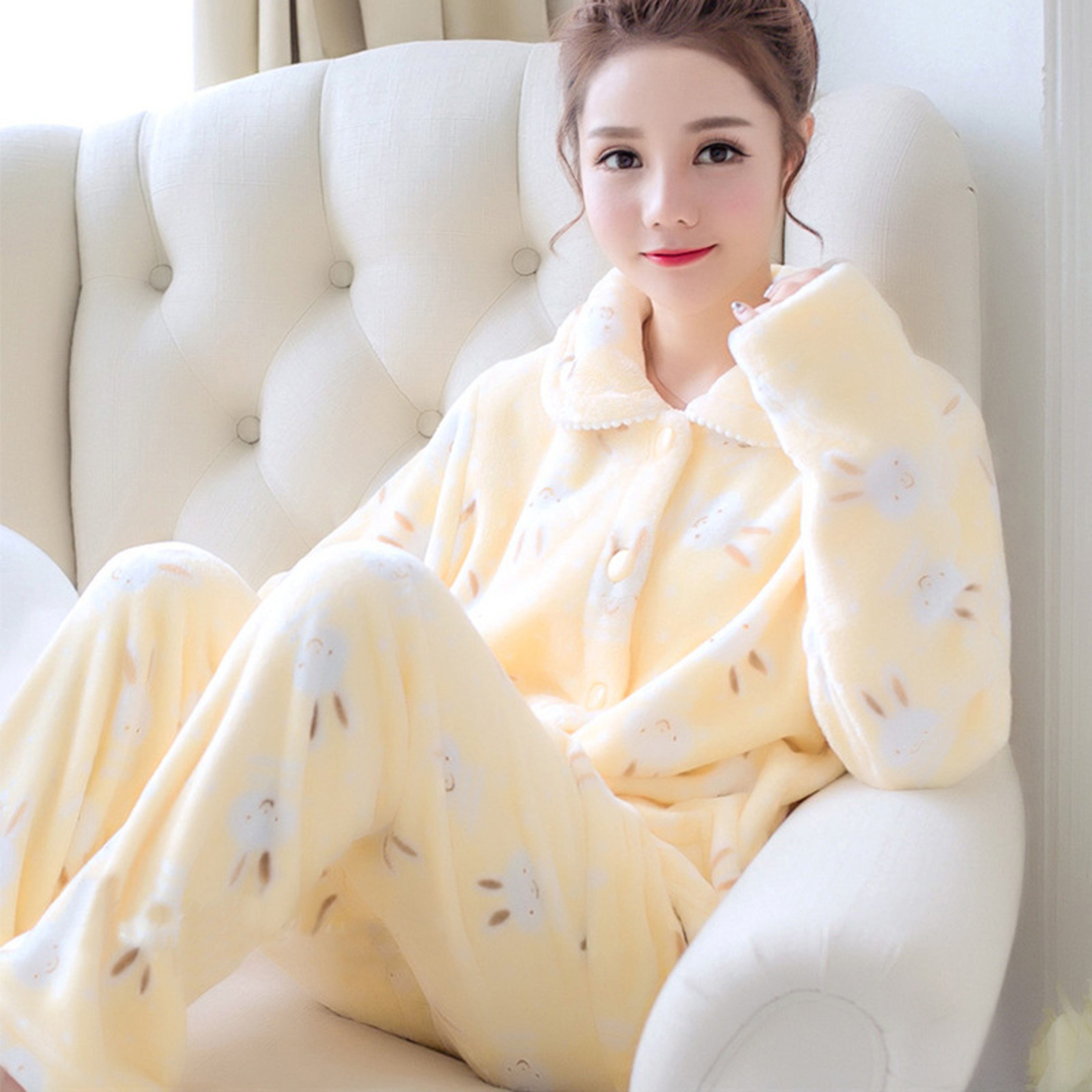 Women Autumn And Winter Warm Pyjamas Home Wear Coral Velvet Pajamas Girls Thickened Padded Flannel  0