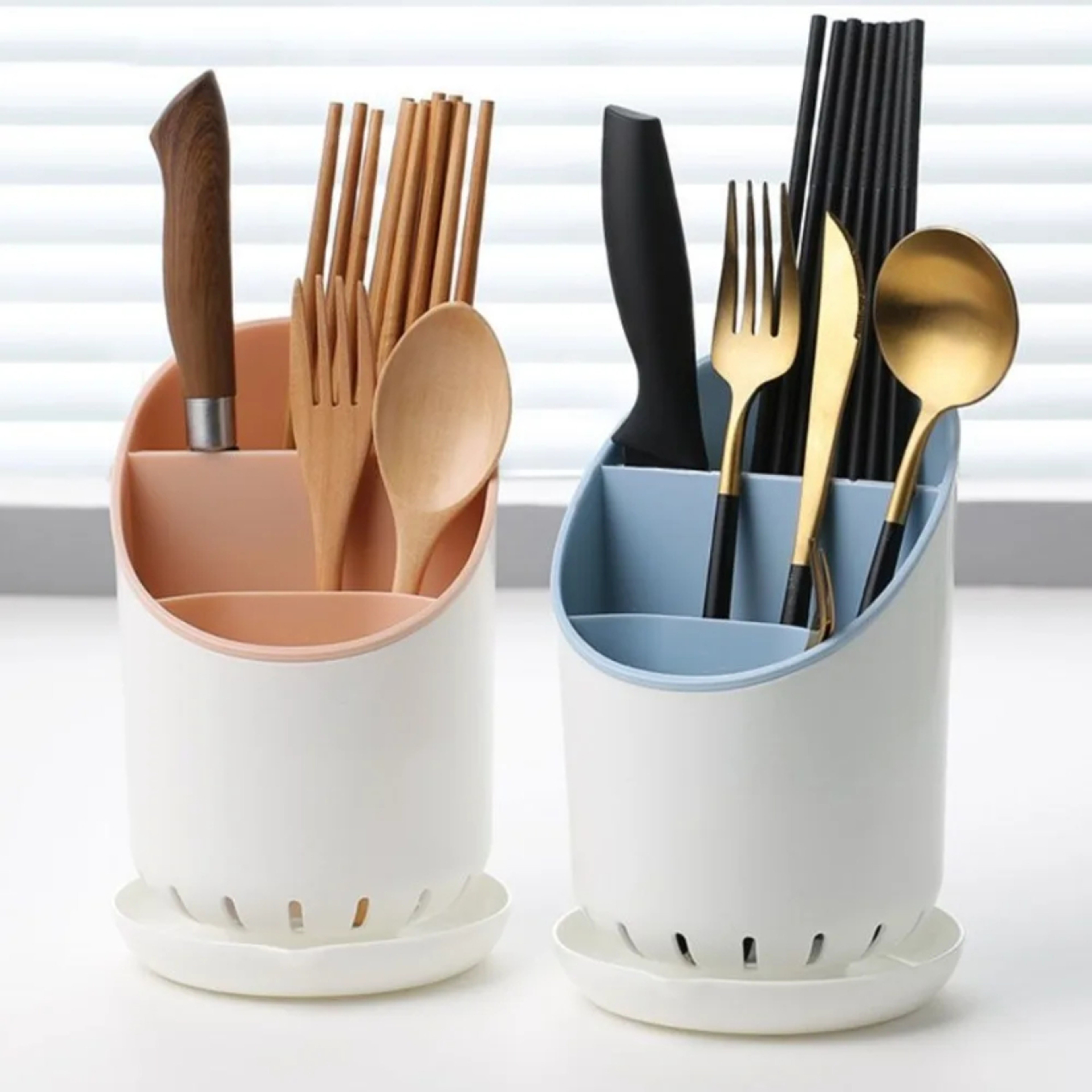 Space Saving Table ware Storage Rack with Tray, Detachable Chop stick Holder, and Drainage Hole – view 4