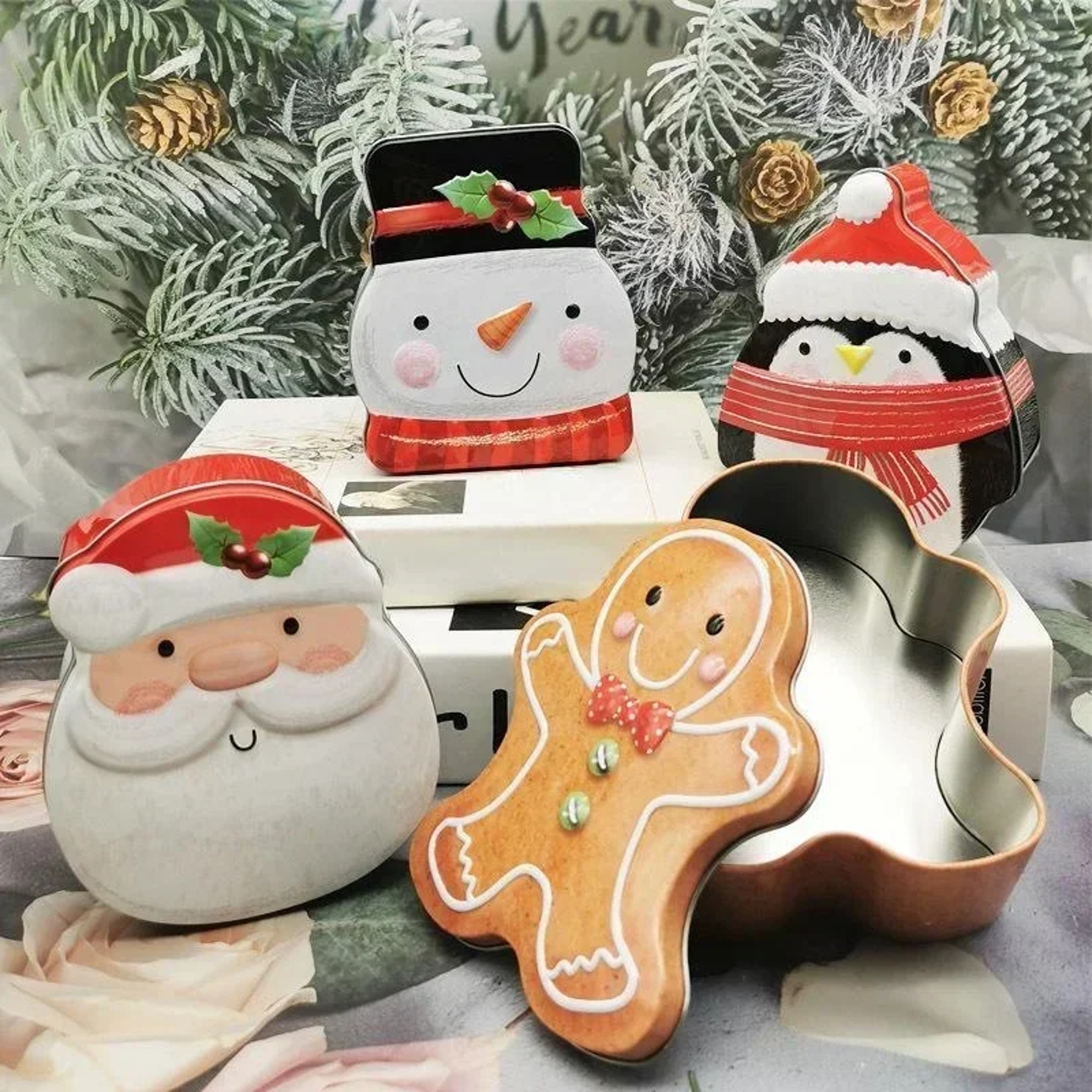 Christmas Decoration Storage Box Holiday Home Decoration Gift Box Ginger Bread Man Candy Box Iron N 0
