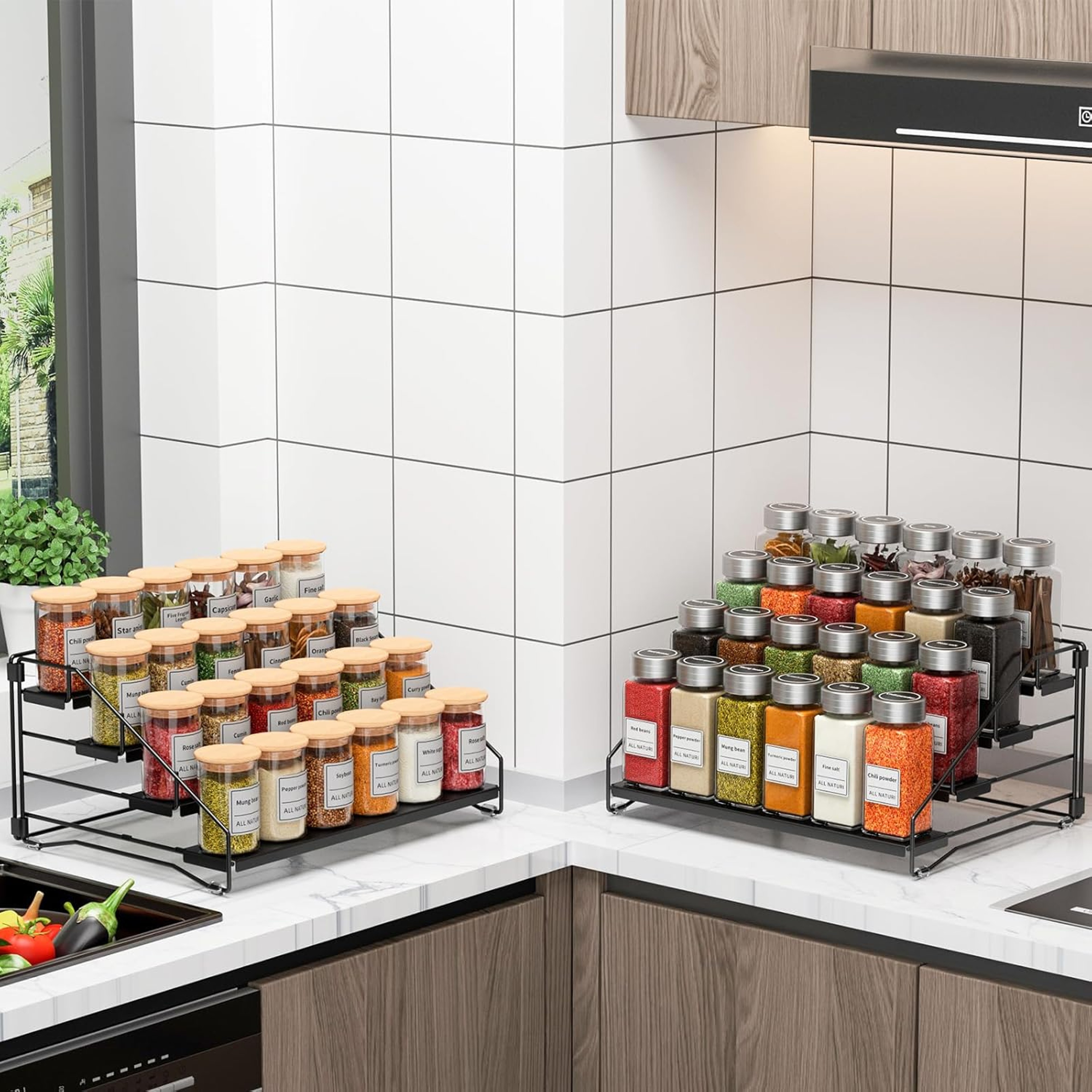 Spice Rack Countertop, Space-Saving Storage for Herb Jars, Wall Mounted Kitchen Cabinet Holder, Tidy Seasoning Organizer – view 5