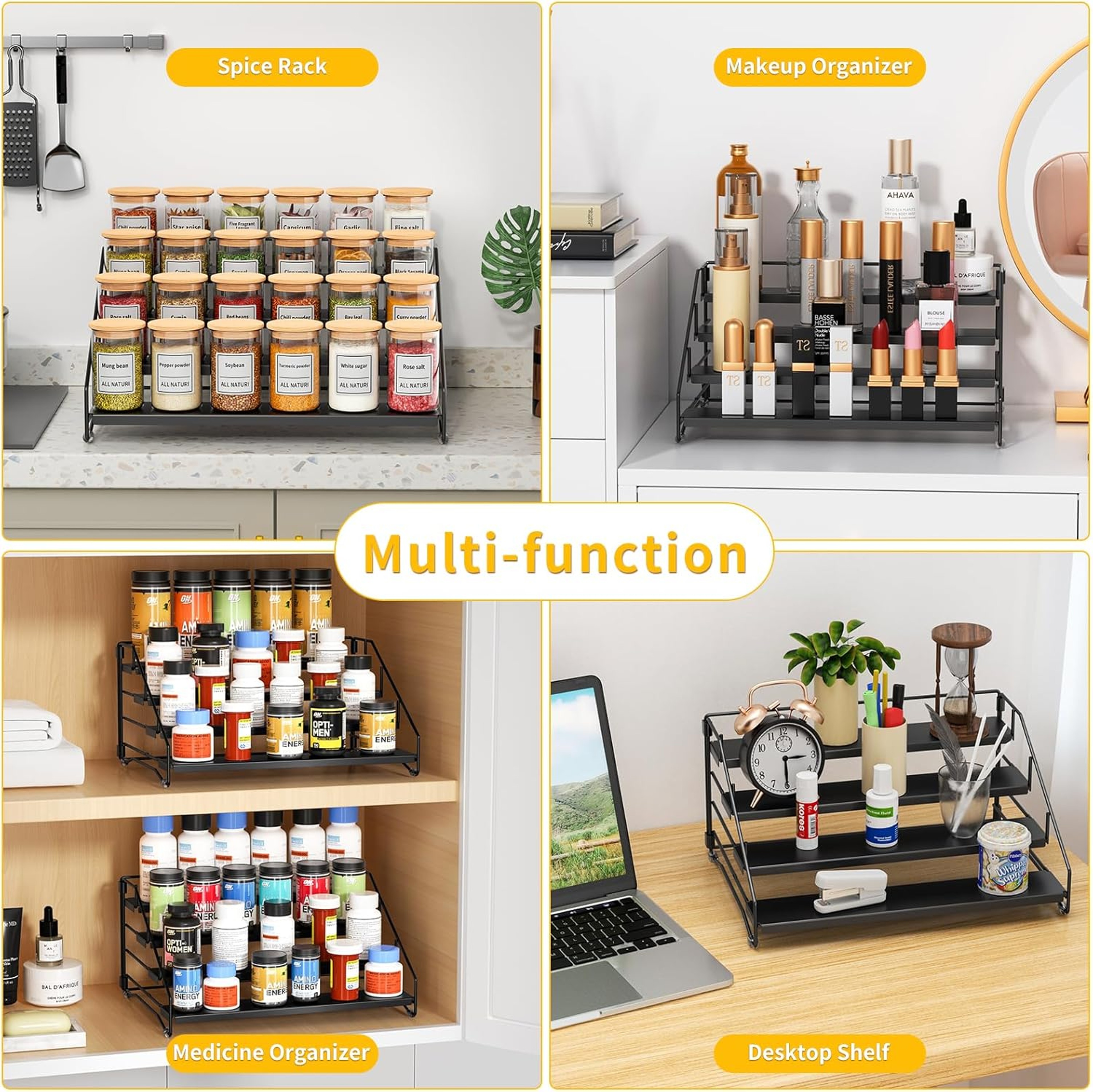 Spice Rack Countertop, Space-Saving Storage for Herb Jars, Wall Mounted Kitchen Cabinet Holder, Tidy Seasoning Organizer – view 6