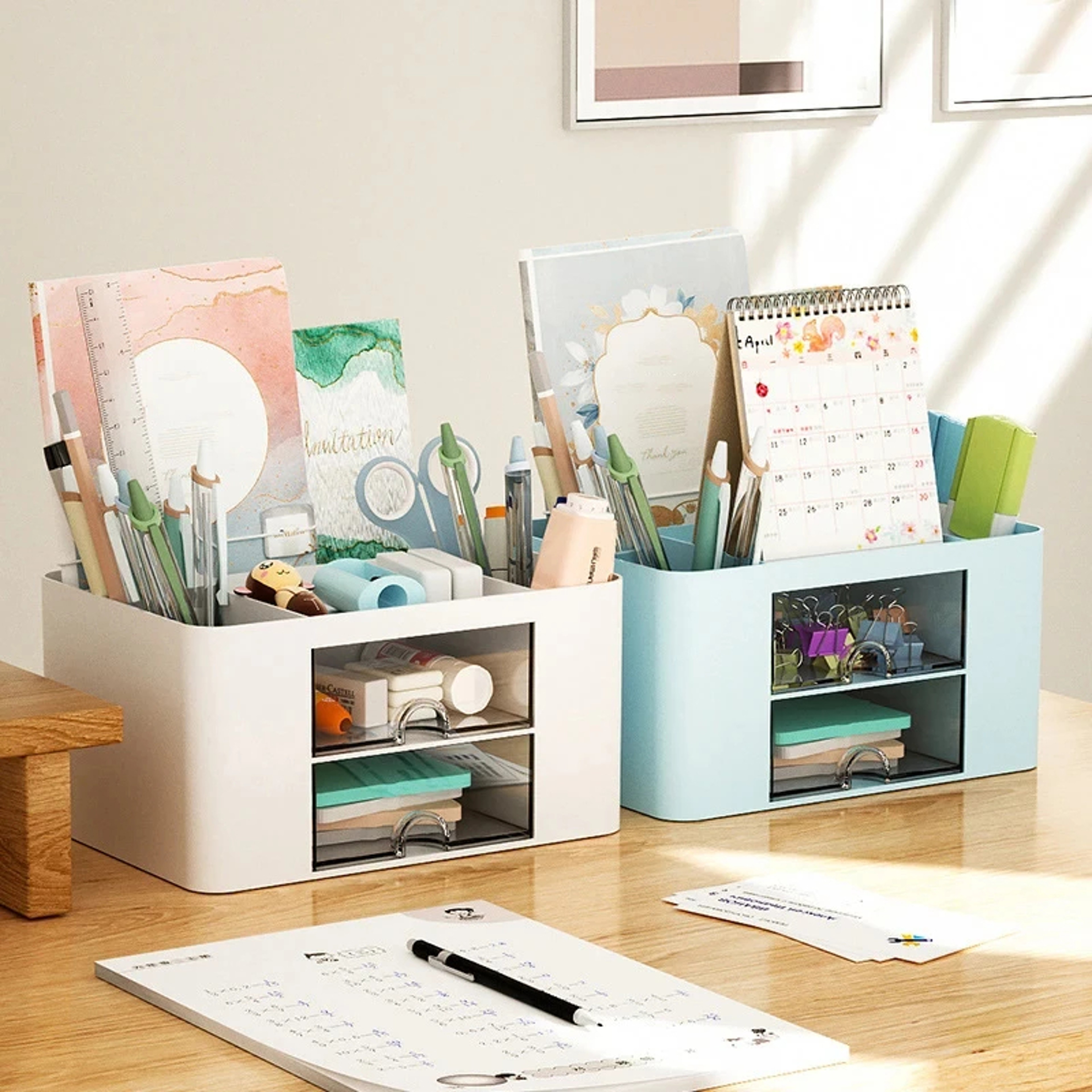 Stationery Storage Box Desk Office Pen Holder Drawer Type Multiple Compartments Dust Prevention For 1