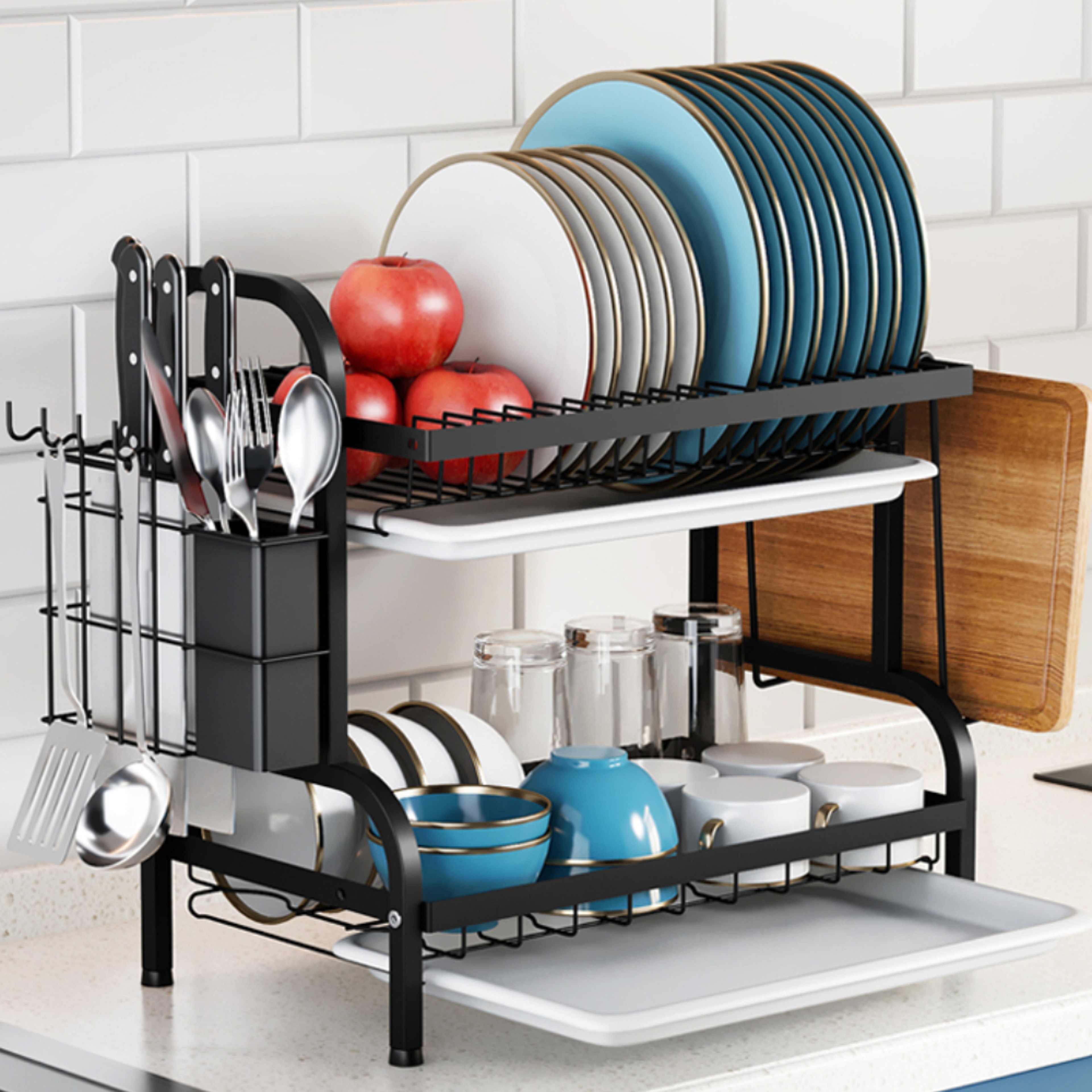 Kitchen Dish Rack Multi Functional Storage Drain Racks Portable Tableware Organizer MultiLayer Hous 3