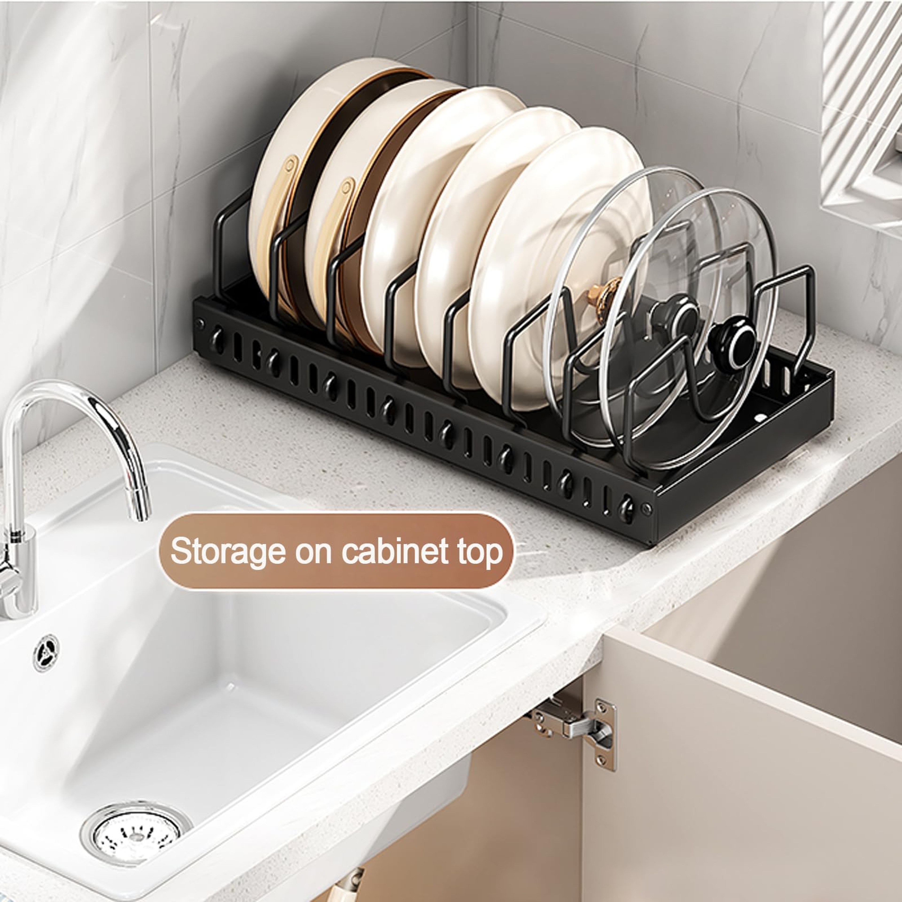 Pots And Pans Organizer Under Cabinet Sliding Pot Lid Holder Pull Out Pan Rack Kitchen Storage Dish 3
