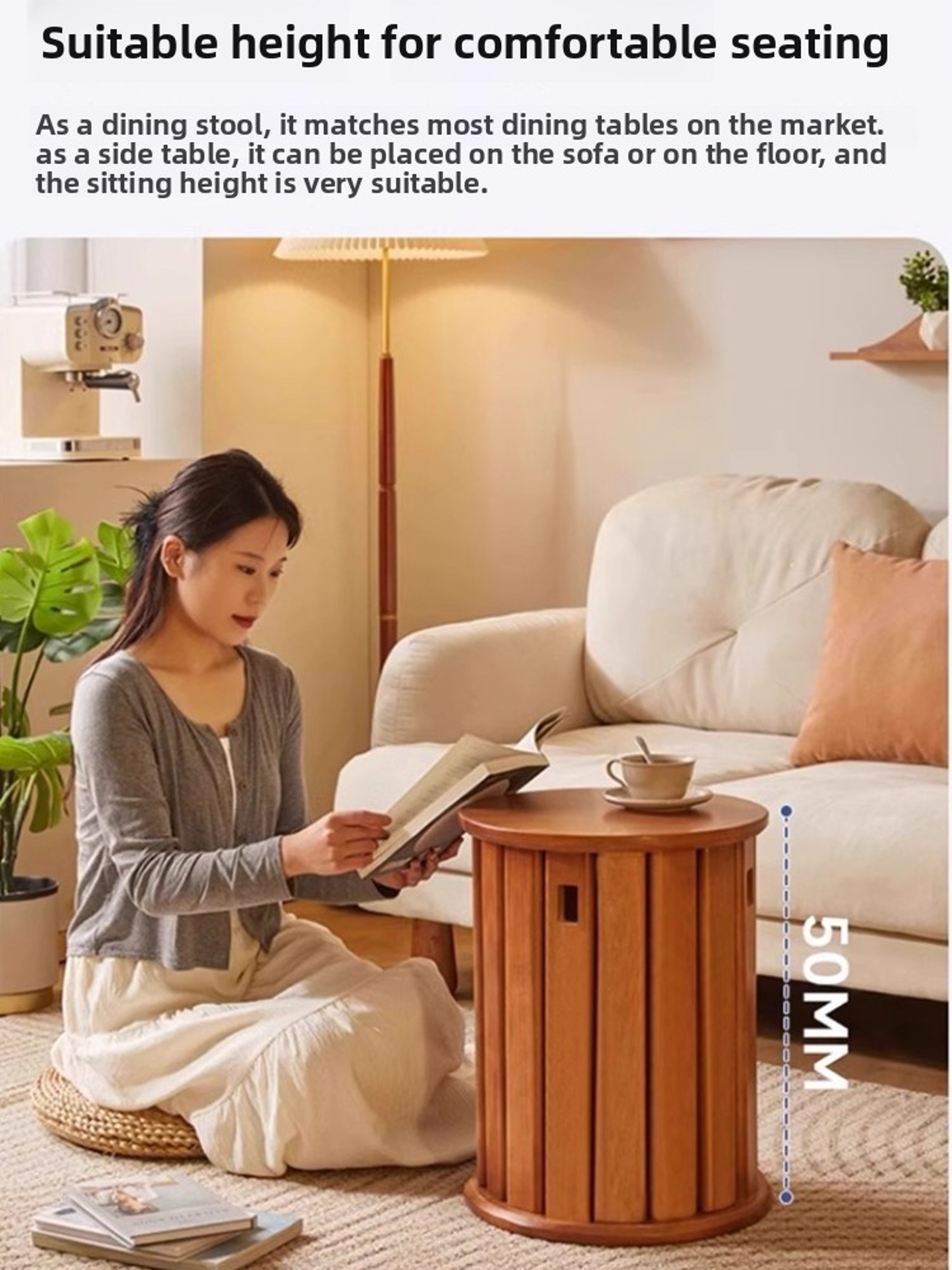 Solid Wood Small Round Stool, Stackable Multi-functional Footstool for Home Dining, Rubber Wood Foldable Self-Contained – view 4