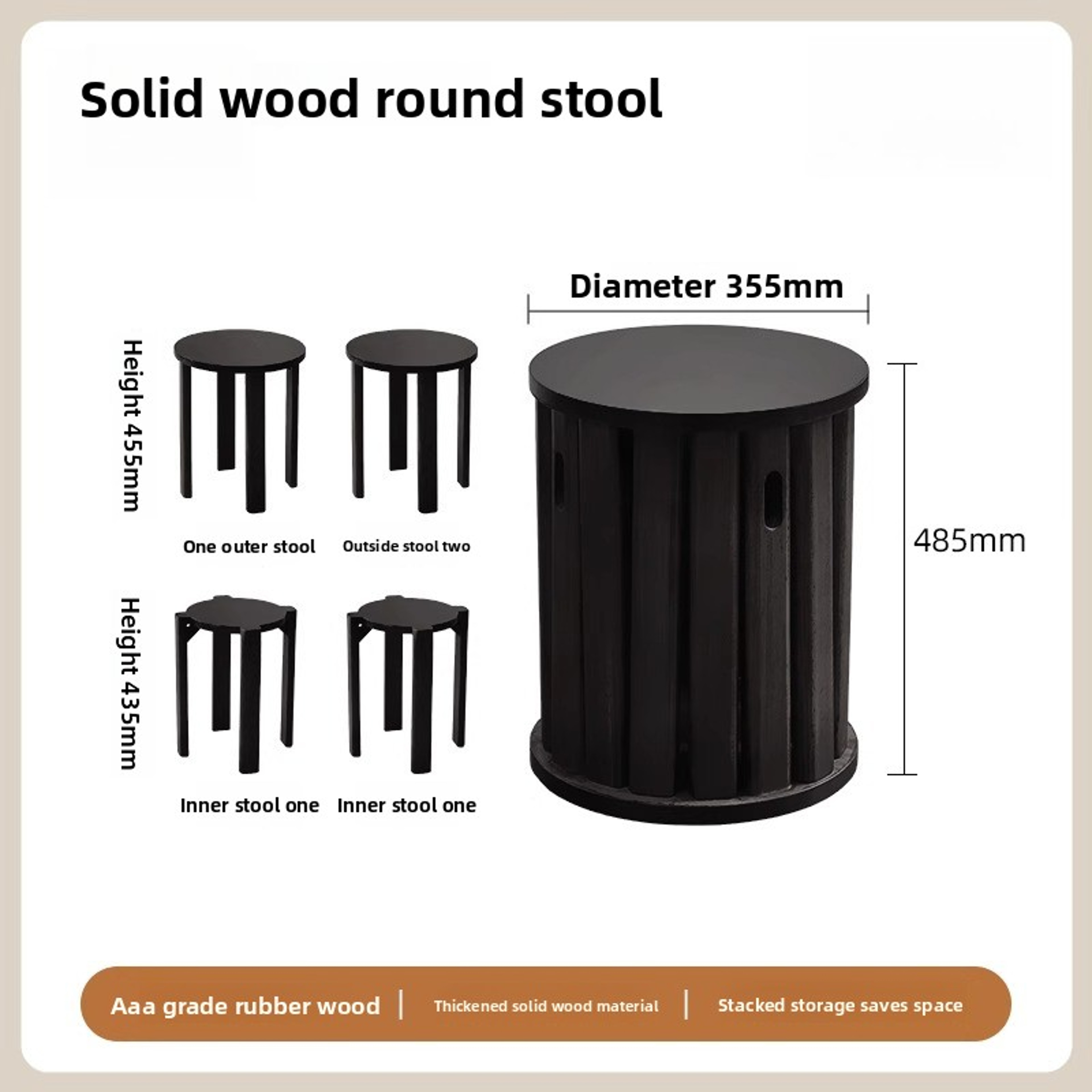 Solid Wood Small Round Stool, Stackable Multi-functional Footstool for Home Dining, Rubber Wood Foldable Self-Contained – view 9