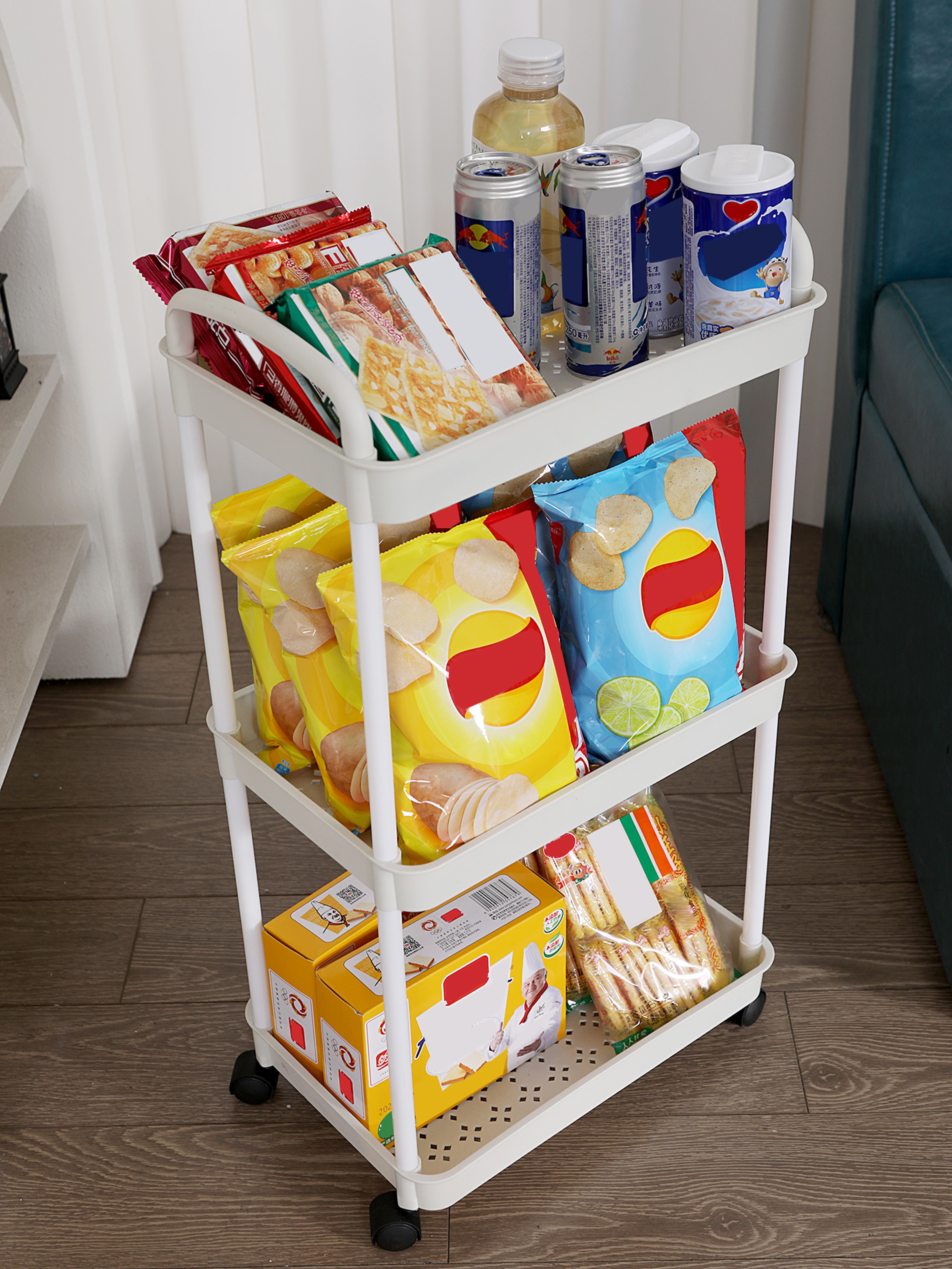 Plastic Rolling Utility Cart With Handle Storage Trolley For Kitchen Office Living Room Movable Sto 1