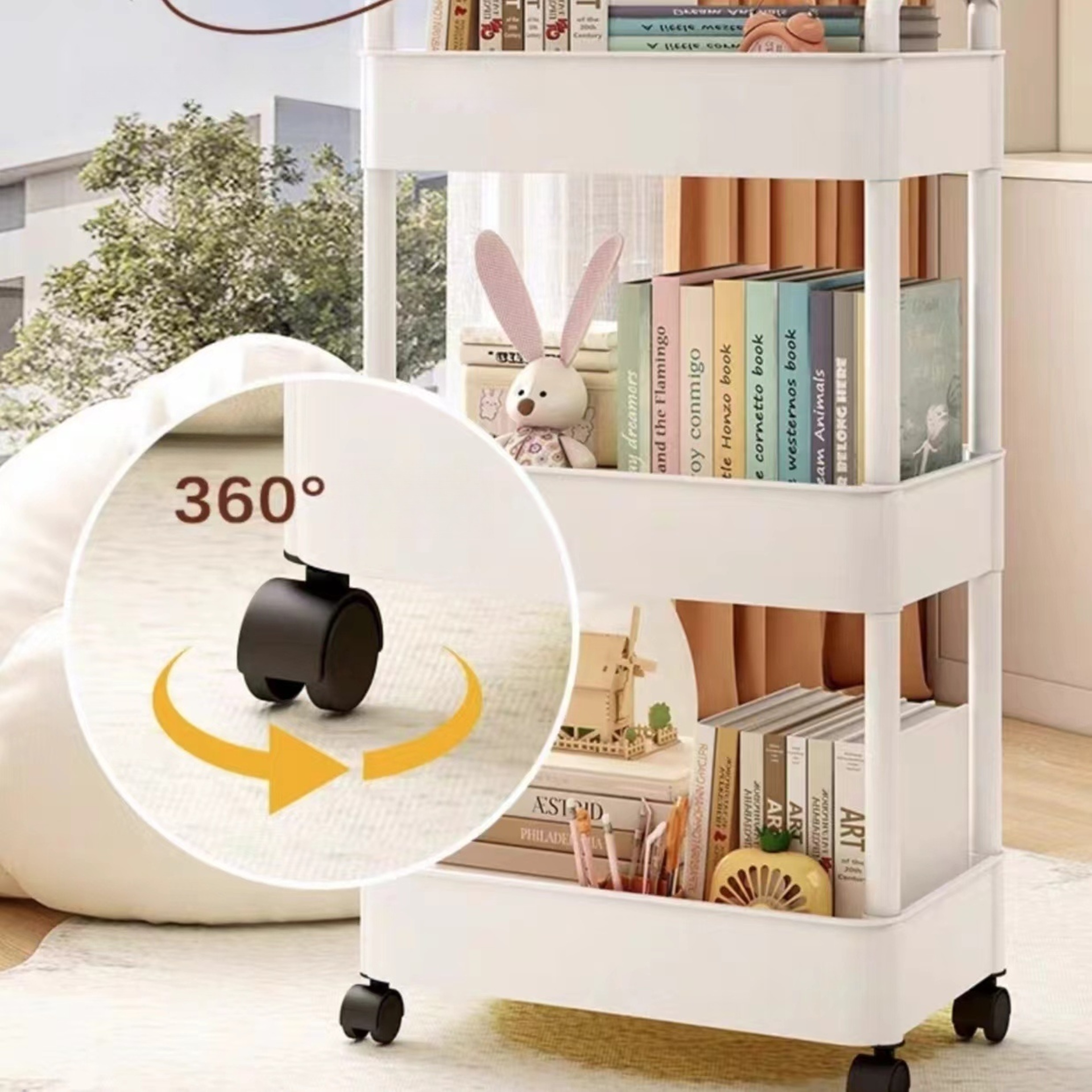 Plastic Rolling Utility Cart With Handle Storage Trolley For Kitchen Office Living Room Movable Sto 2