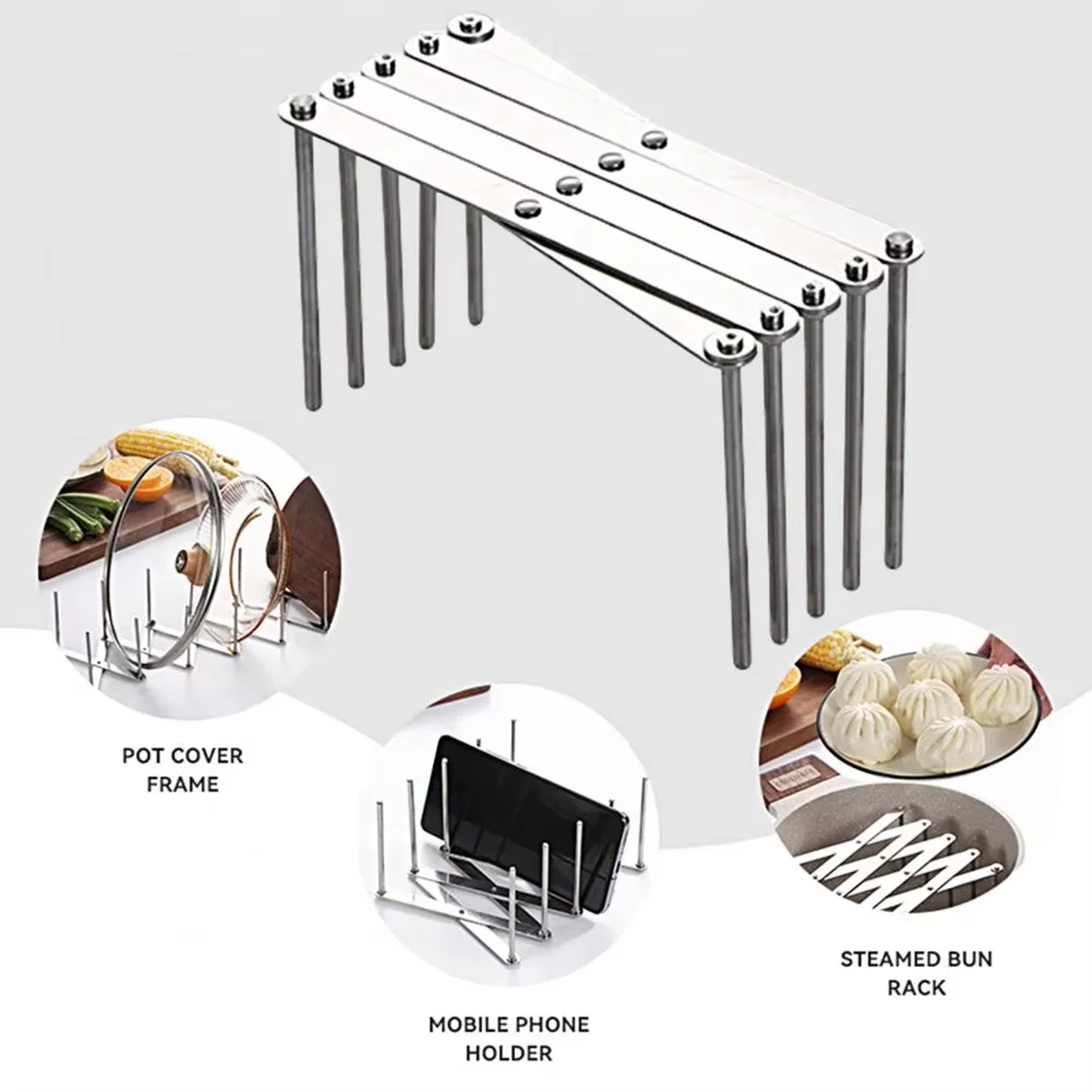 Retractable Storage Rack SpaceSaving Pot Lid Holder Heavy Duty Stainless Steel Plate Dish Rack For