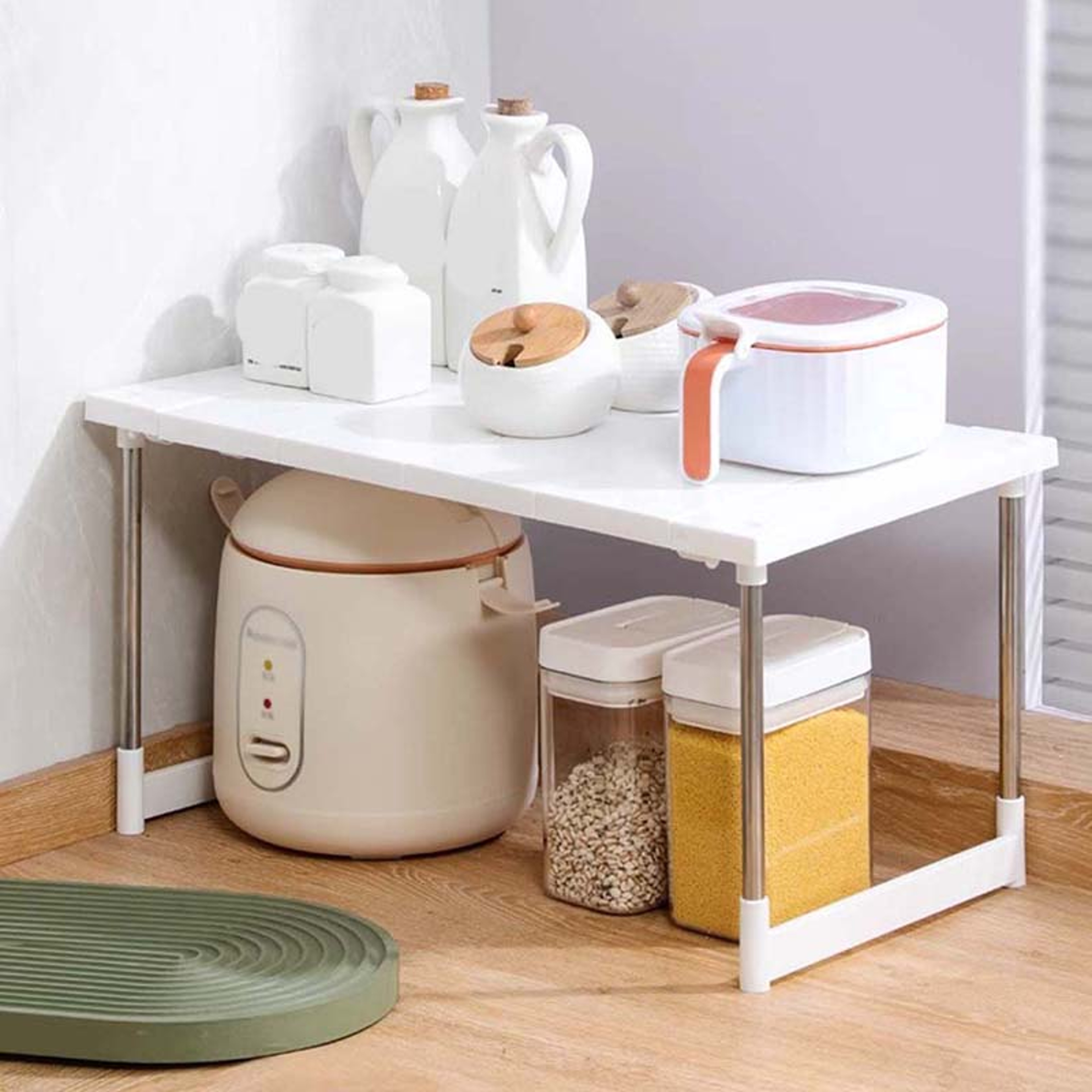 Stack Able Storage Rack Wardrobe Layered Partition Rack Closet Sorting Shelves Telescopic Sink Hold 4