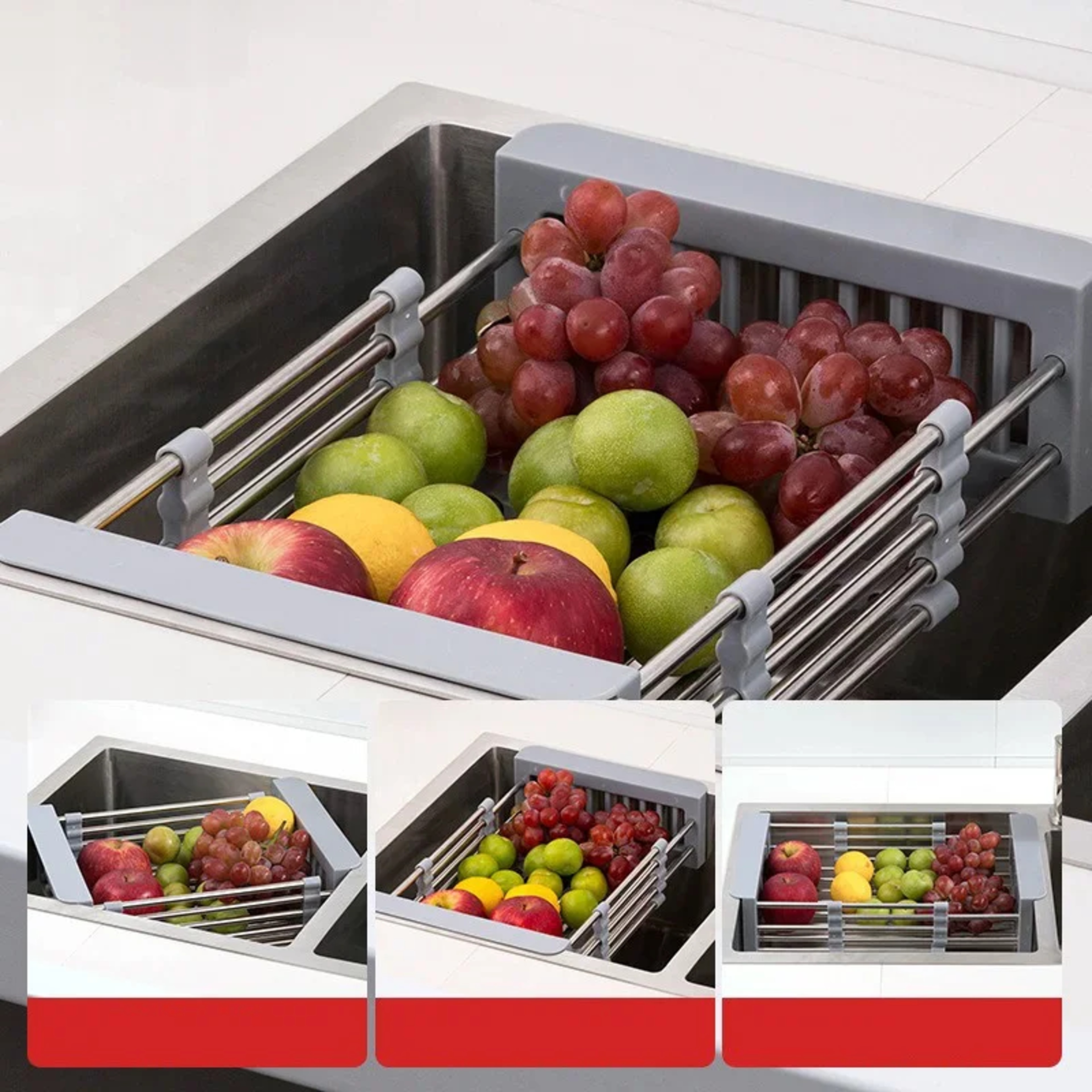 Stainless Steel Kitchen Sink Drain Rack Extendable Dish Drying Rack Fruit Vegetable Washing Drainer 1