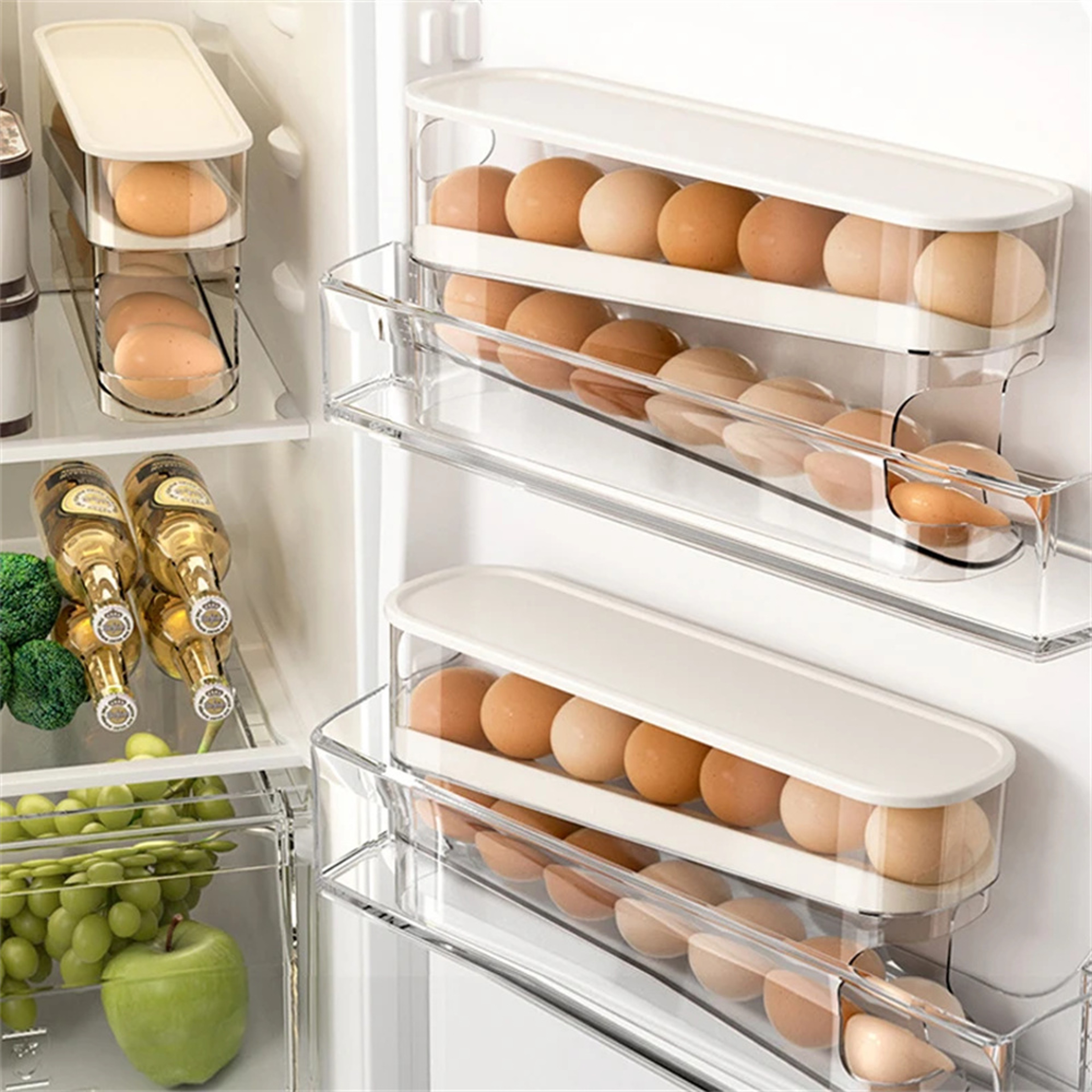 Slide Type Egg Carton Double Automatic Egg Roller, Refrigerator Side Door Egg Storage, Kitchen Counter top Egg Holder – view 1