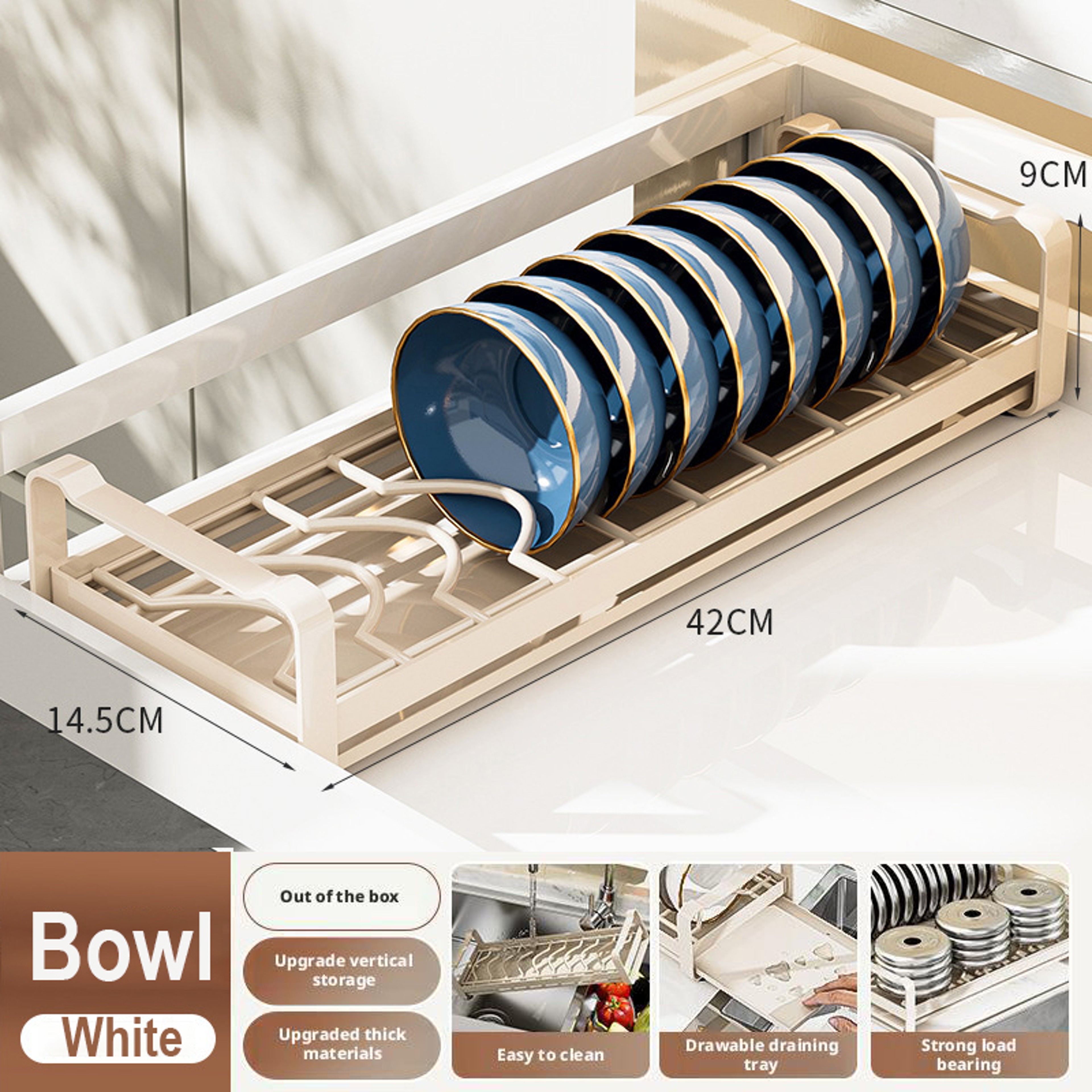 Pull Out Cabinet Dish Storage Rack Stainless Steel Plate Drain Stand Holder Kitchen Drawer Builtin  7