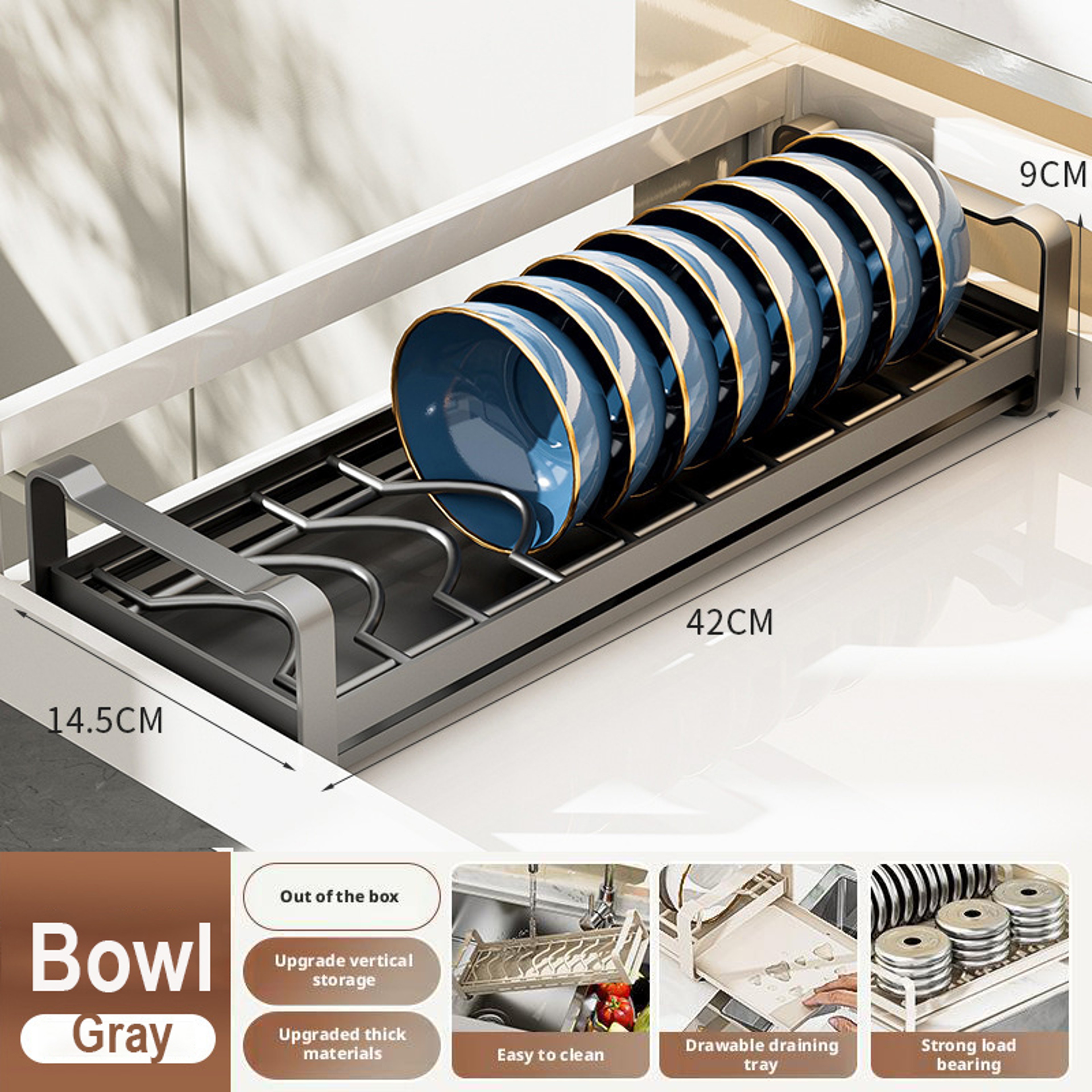 Pull Out Cabinet Dish Storage Rack Stainless Steel Plate Drain Stand Holder Kitchen Drawer Builtin  8