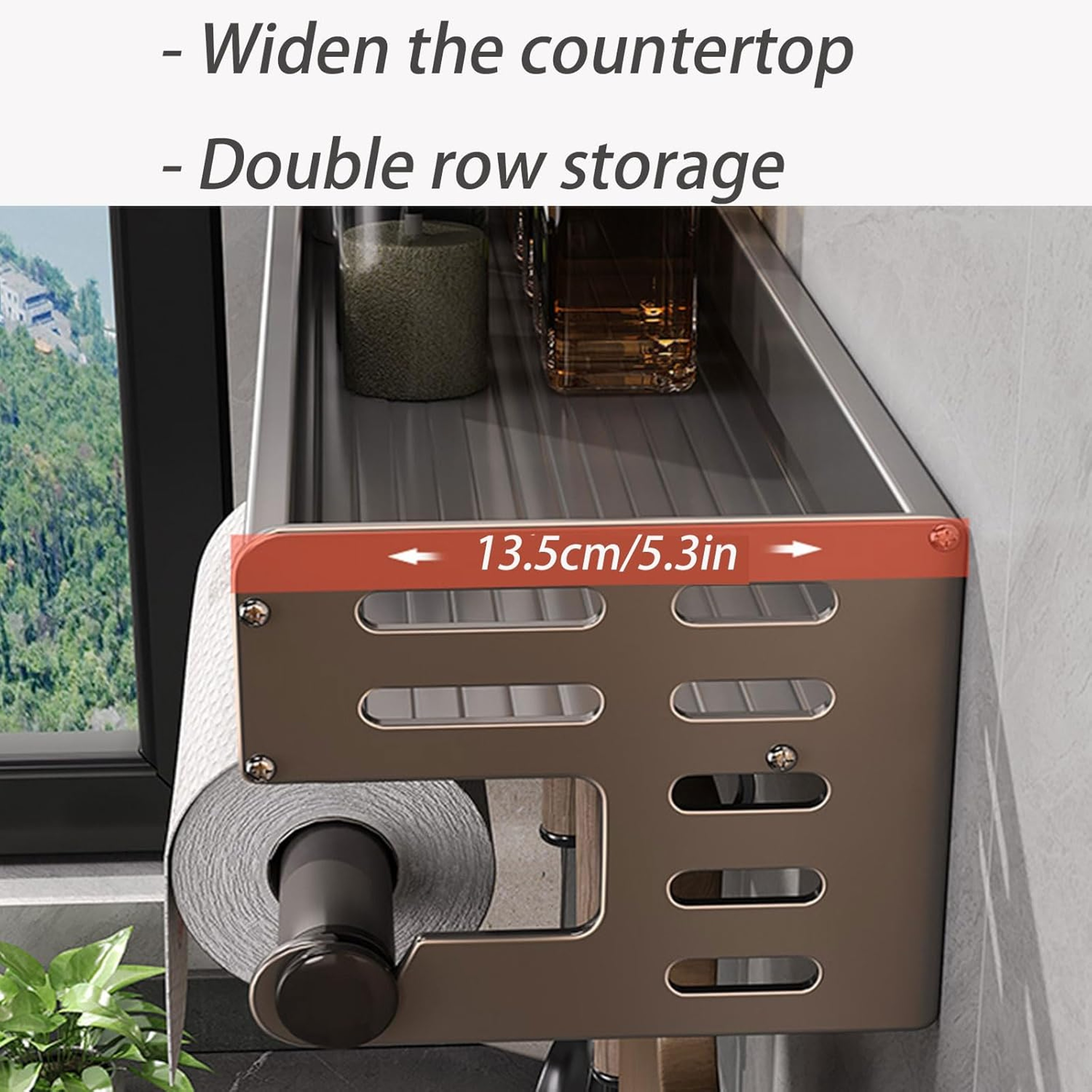 Wall Mount Utensil Holder MultiFunctional Spice Organizer Shelf Kitchen Hanging Storage Wall Shelf  3