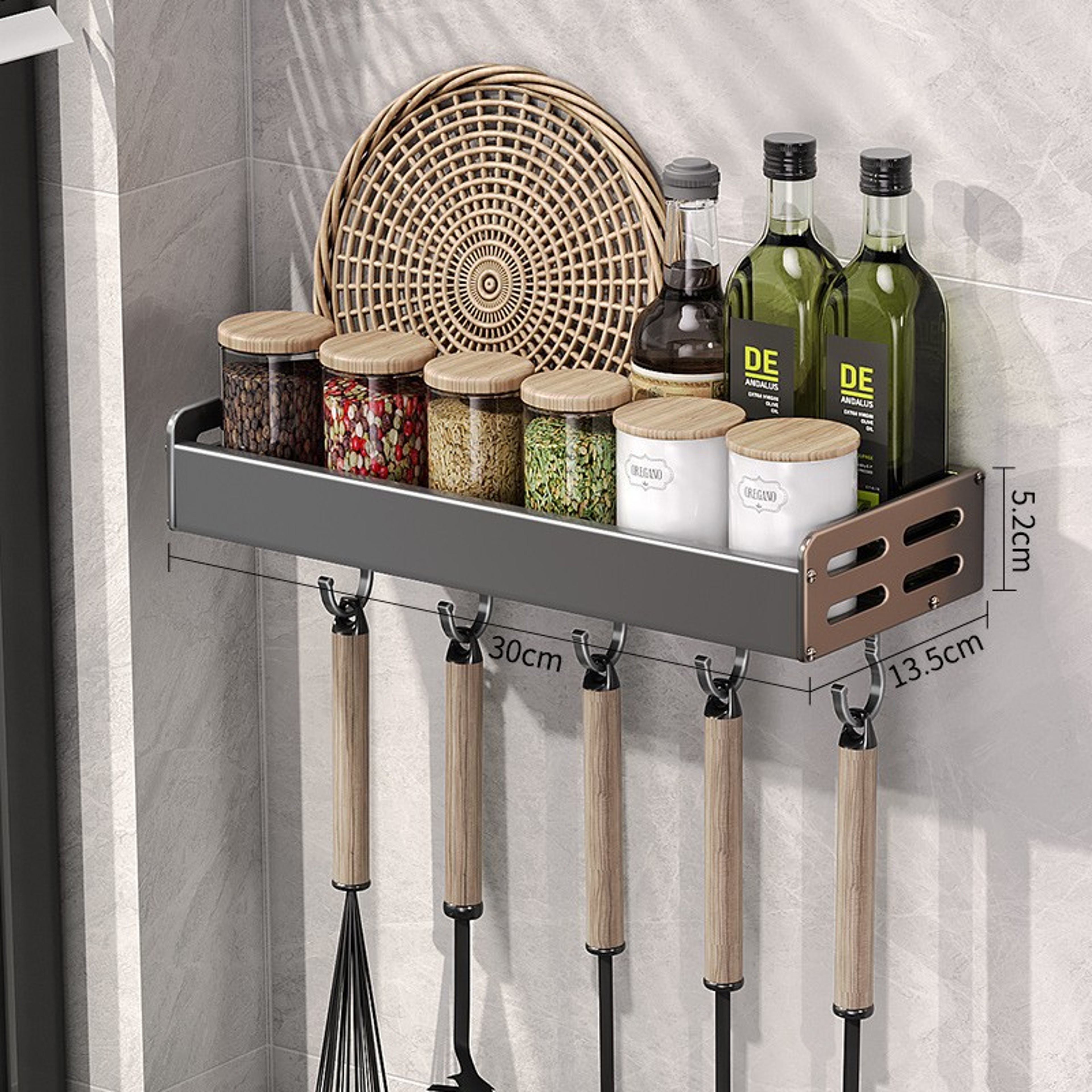 Wall Mount Utensil Holder MultiFunctional Spice Organizer Shelf Kitchen Hanging Storage Wall Shelf  6