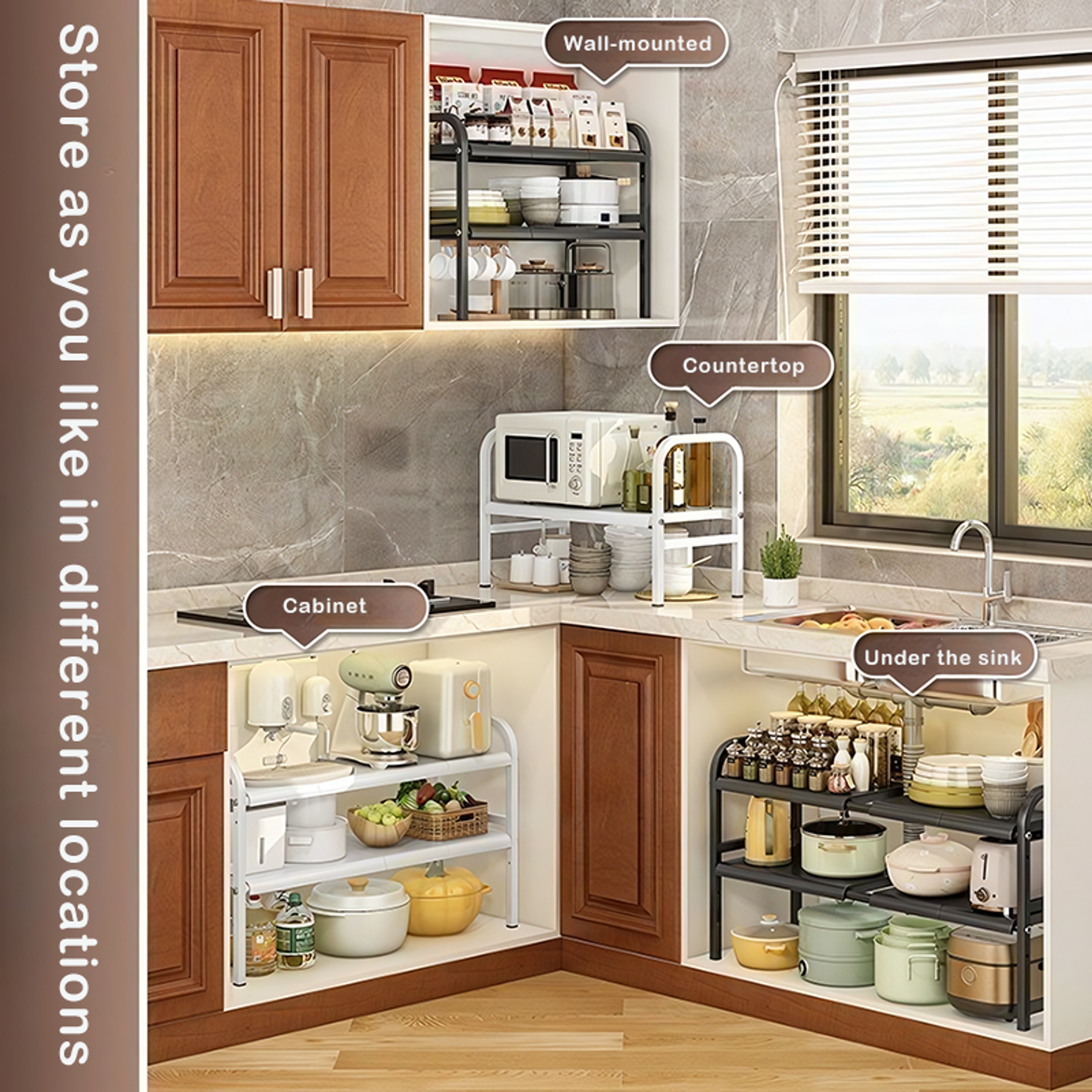 Shelf Under The Sink Flexible Layered Rack Cabinet Organizer Sundries Telescopic Holder Countertop