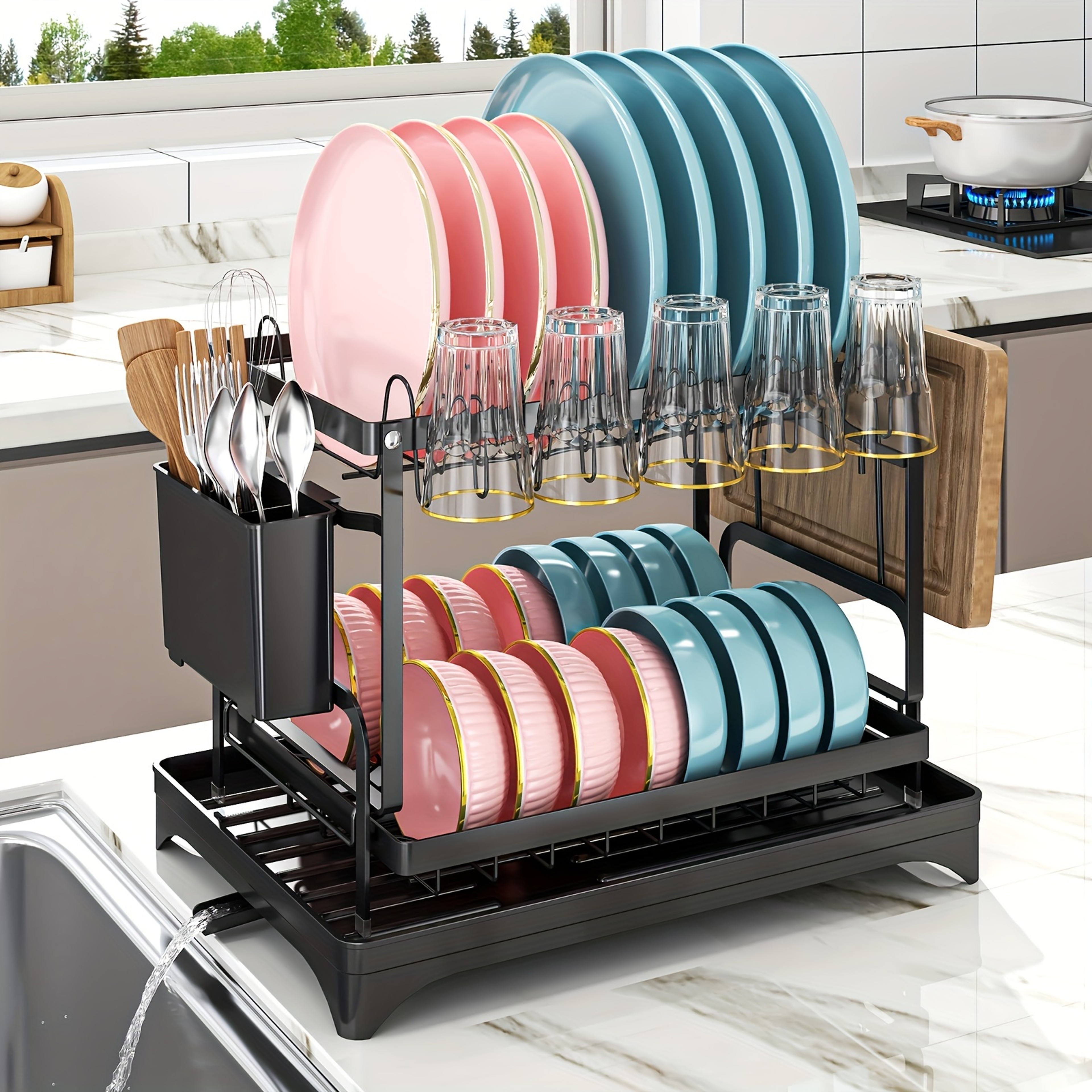 Dish Drying Rack For Kitchen Counter Stainless Steel Dish Drainer With Drainboard For Dishes  Cups 0