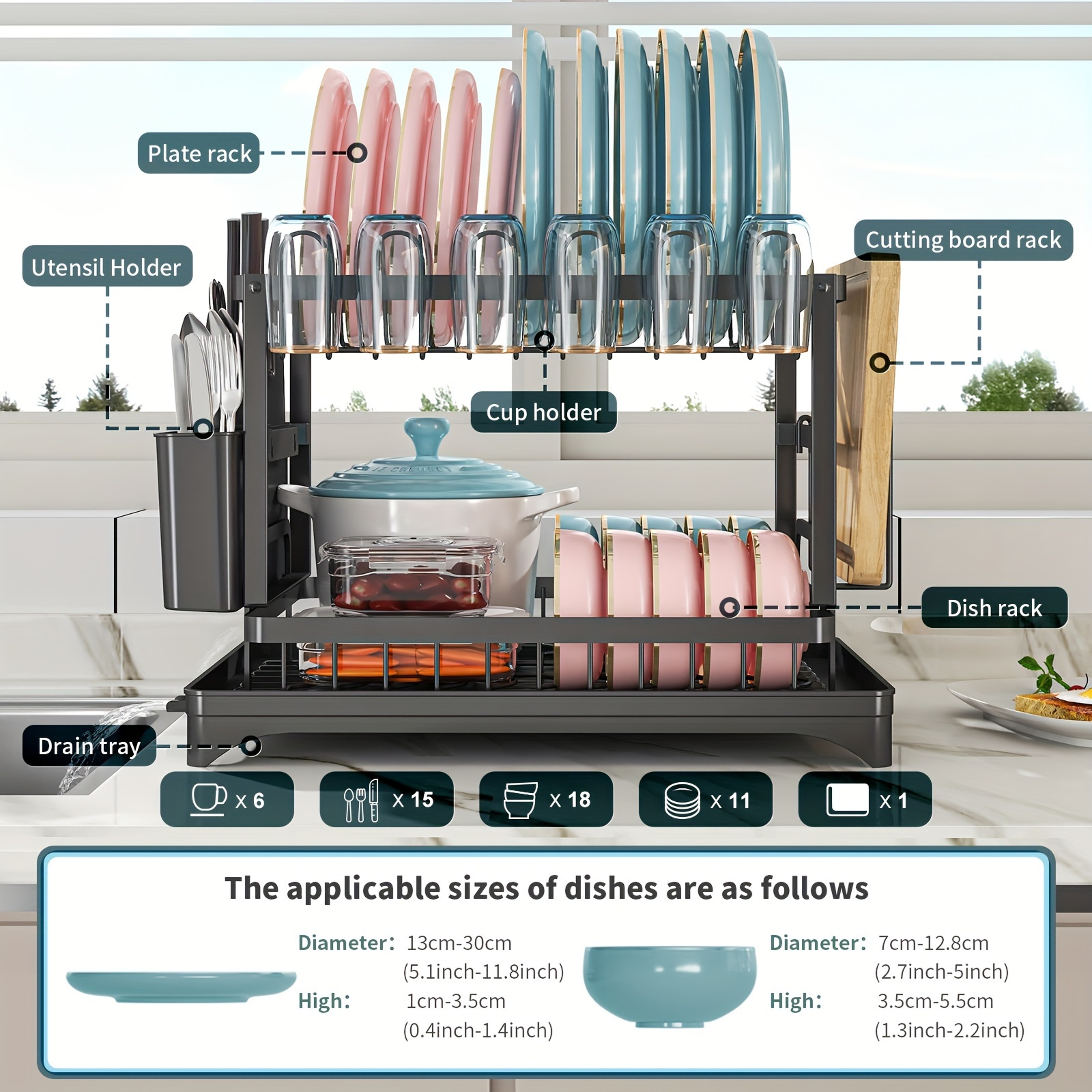 Dish Drying Rack For Kitchen Counter Stainless Steel Dish Drainer With Drainboard For Dishes  Cups 1