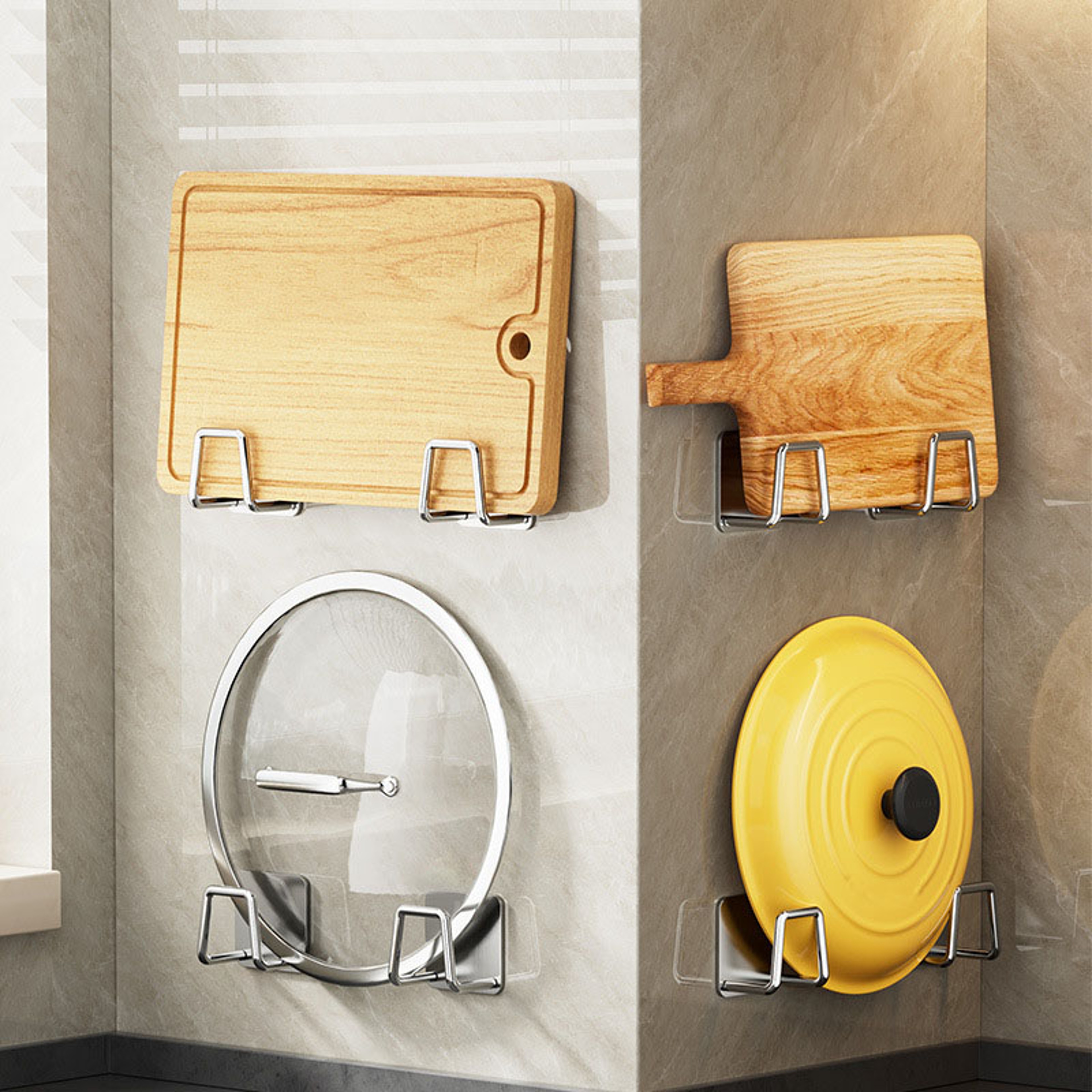 NonPerforated WallMounted Kitchen Shelves Cutting Board Storage Racks Pot Lid Racks Hooks Sink Drai 0