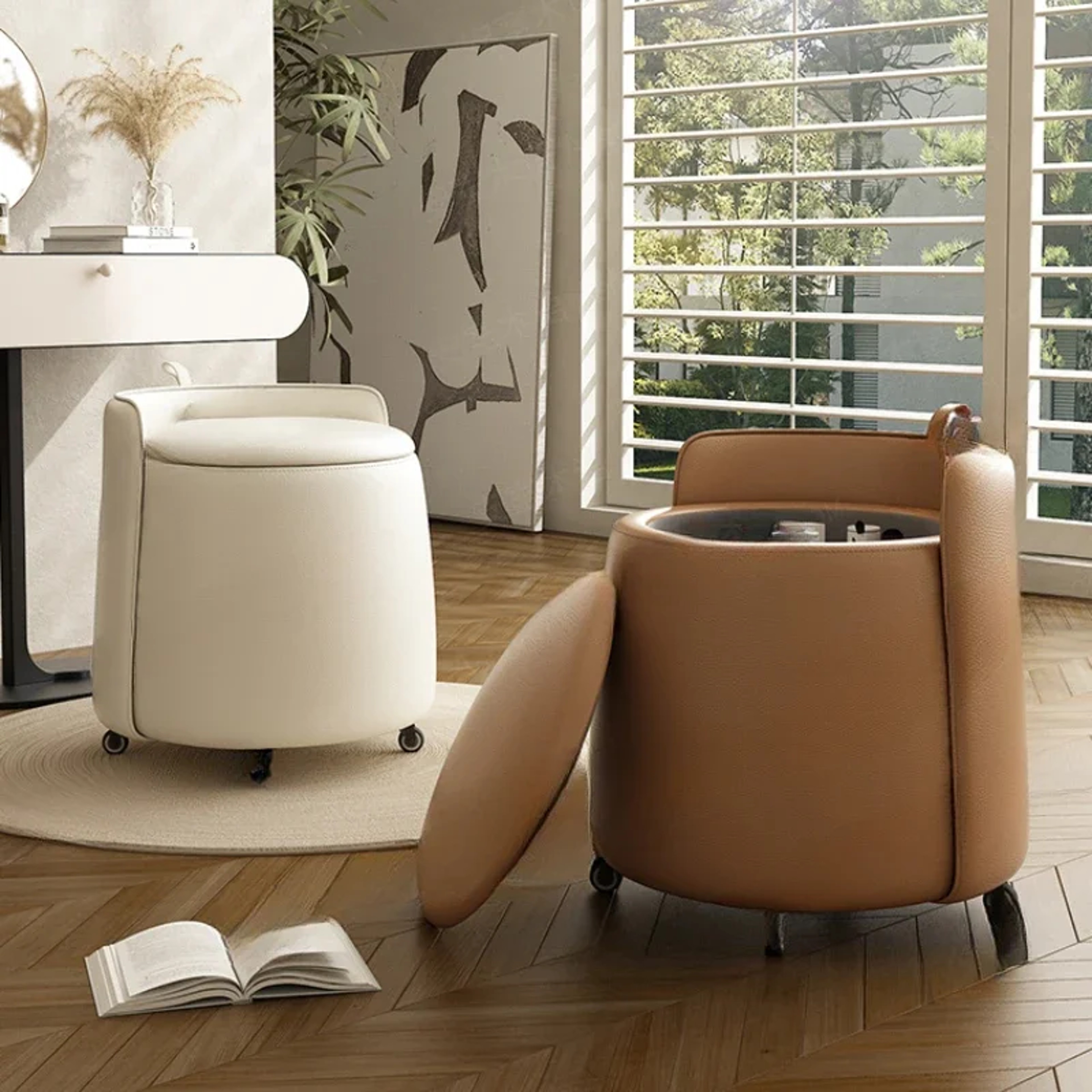 Storage Pulley Makeup Stool With Pulley Simple And Luxurious Solid Wood Makeup Stool Backrest Low C 0