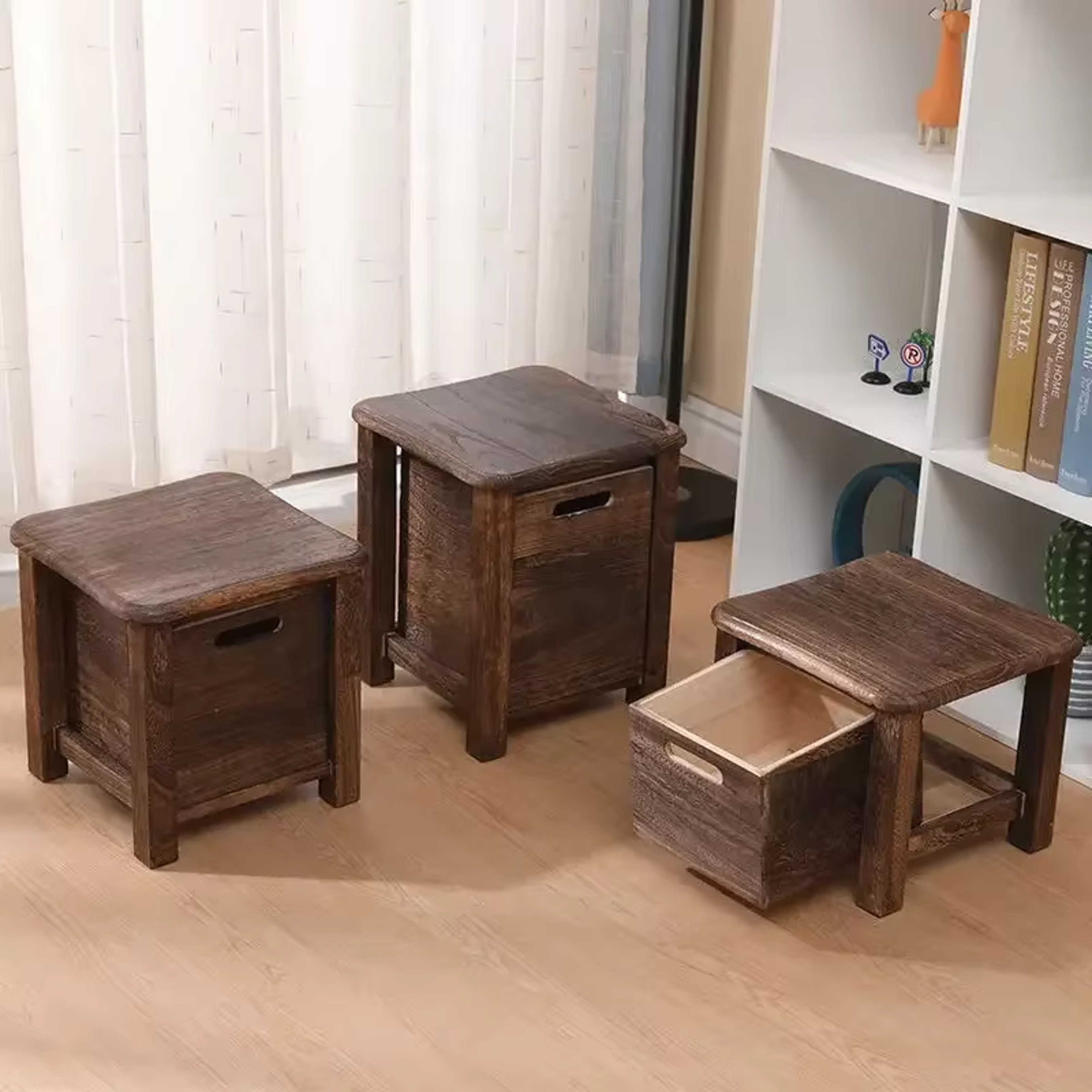 Solid Wooden Nordic Storage Stool With Drawer Bedside Bench For Apartment Entrance Hallway Change S 1