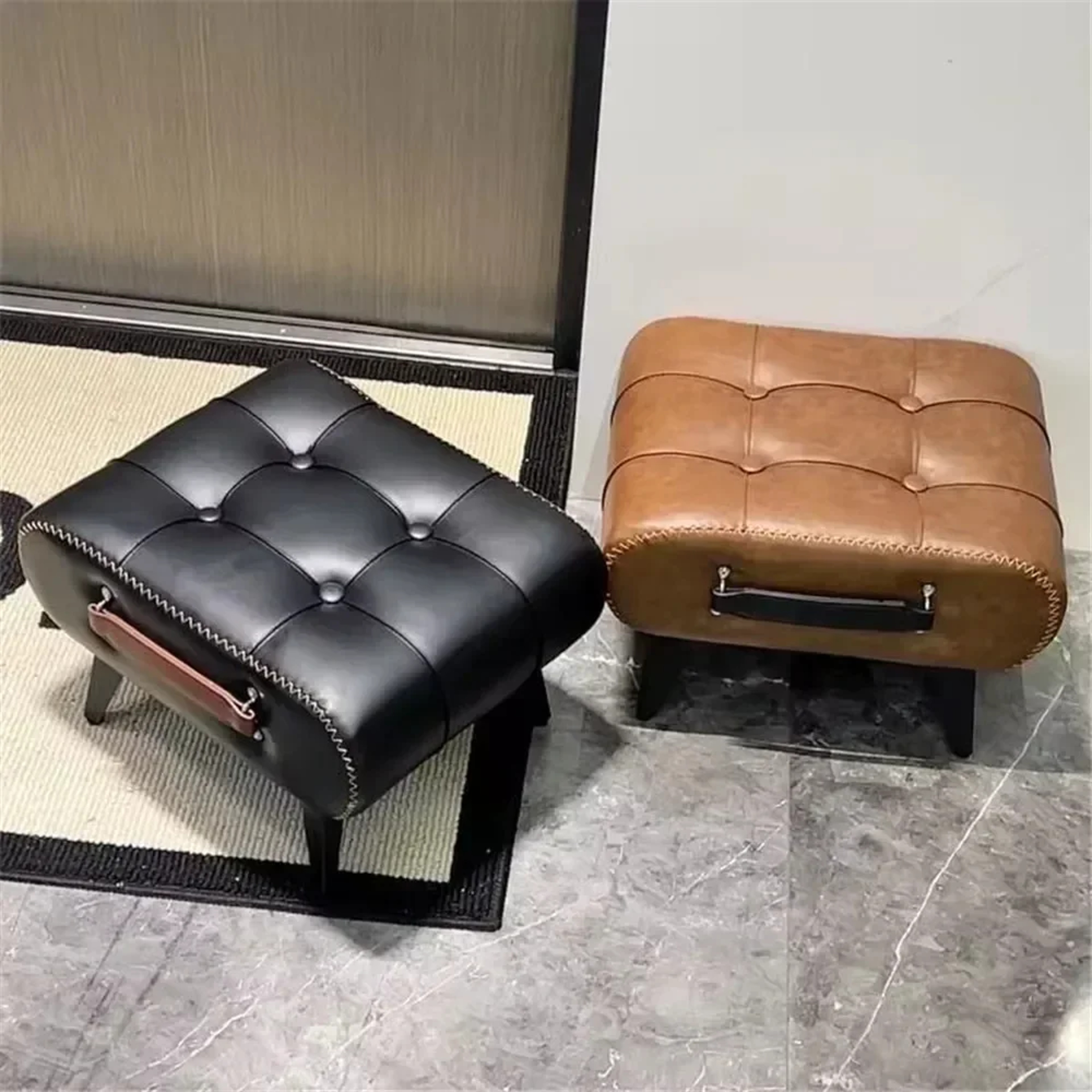 Small Foot Stool Ottoman PU Leather Rectangle Footrest Bedside Step Stool With Wood Legs For Desk L 0