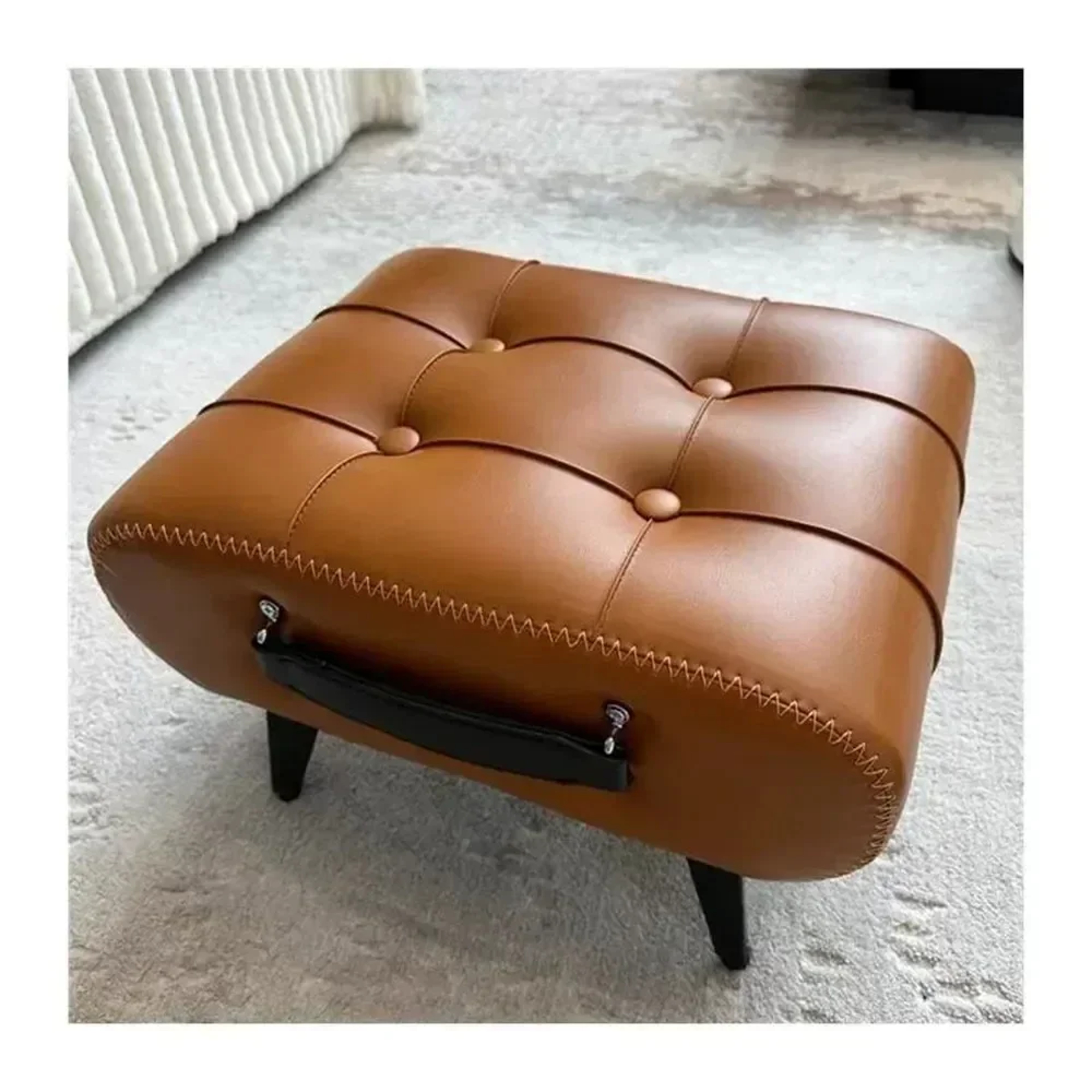 Small Foot Stool Ottoman PU Leather Rectangle Footrest Bedside Step Stool With Wood Legs For Desk L 7