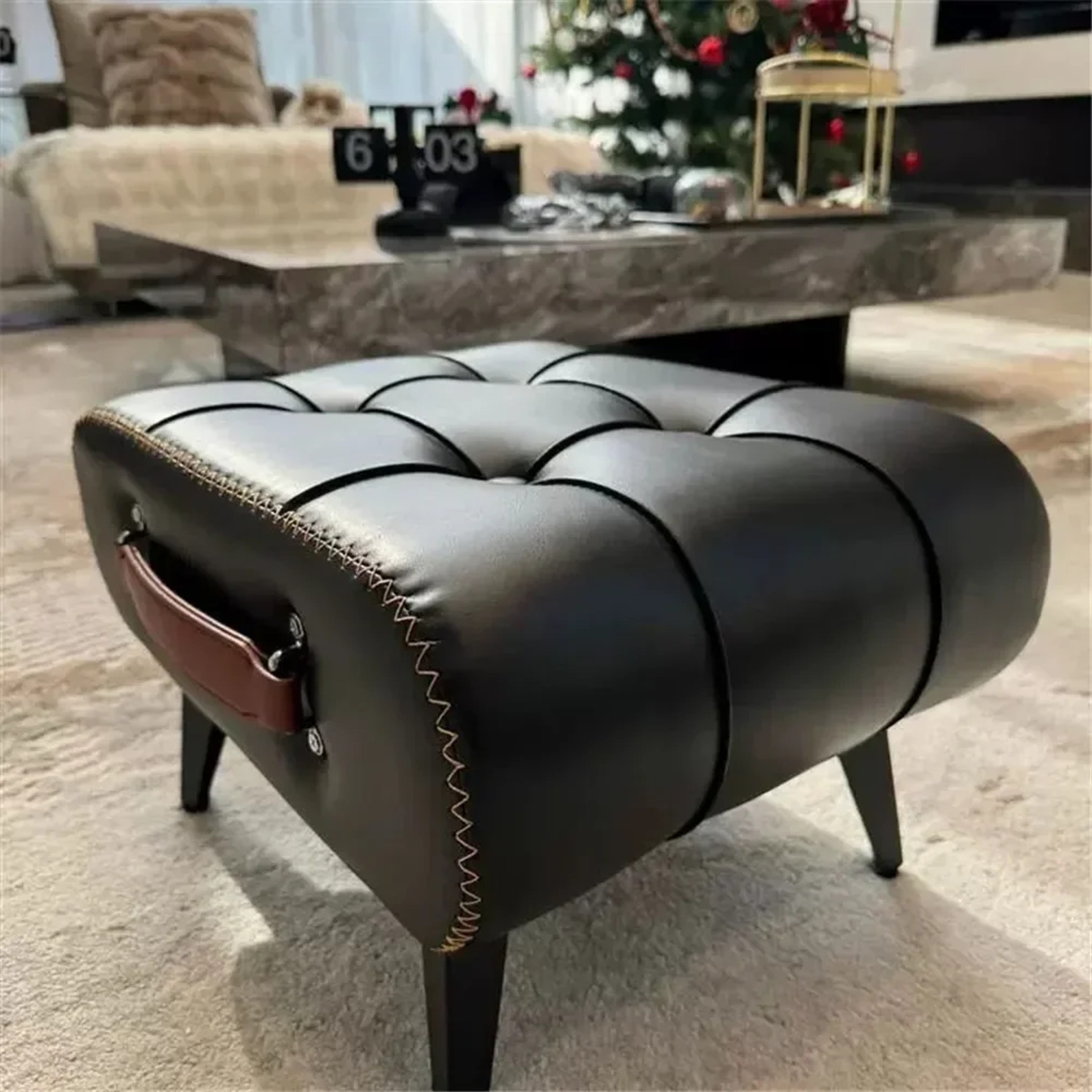 Small Foot Stool Ottoman PU Leather Rectangle Footrest Bedside Step Stool With Wood Legs For Desk L 5