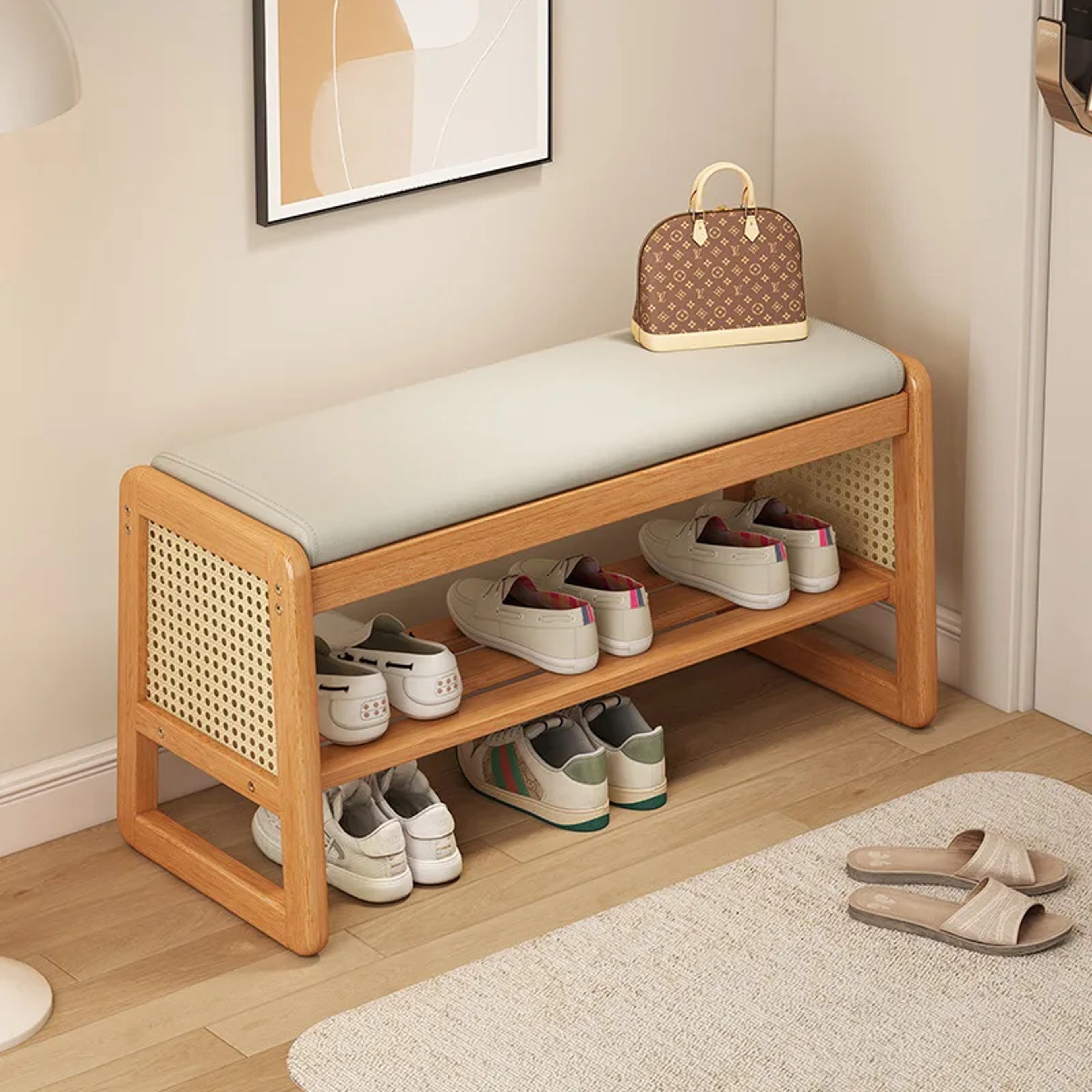 Changing Stool MultiLayer Storage Solid Wood Entrance Door Bench Can Sit On Shoe Stool For Home 0