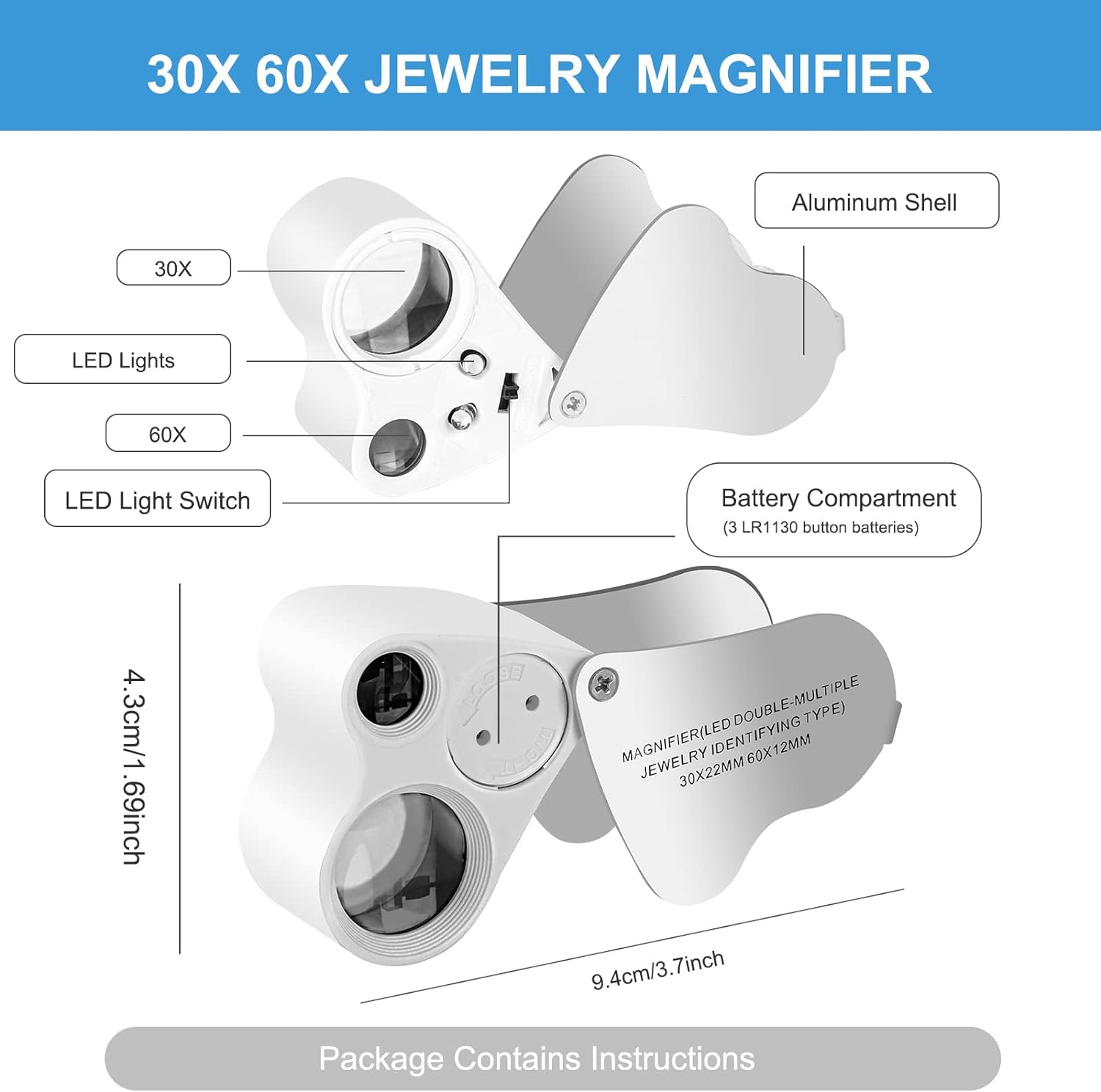 Jewellery Magnifier with Lights, Magnification Magnifying Glass, Portable Pocket Magnifier for Reading – view 5
