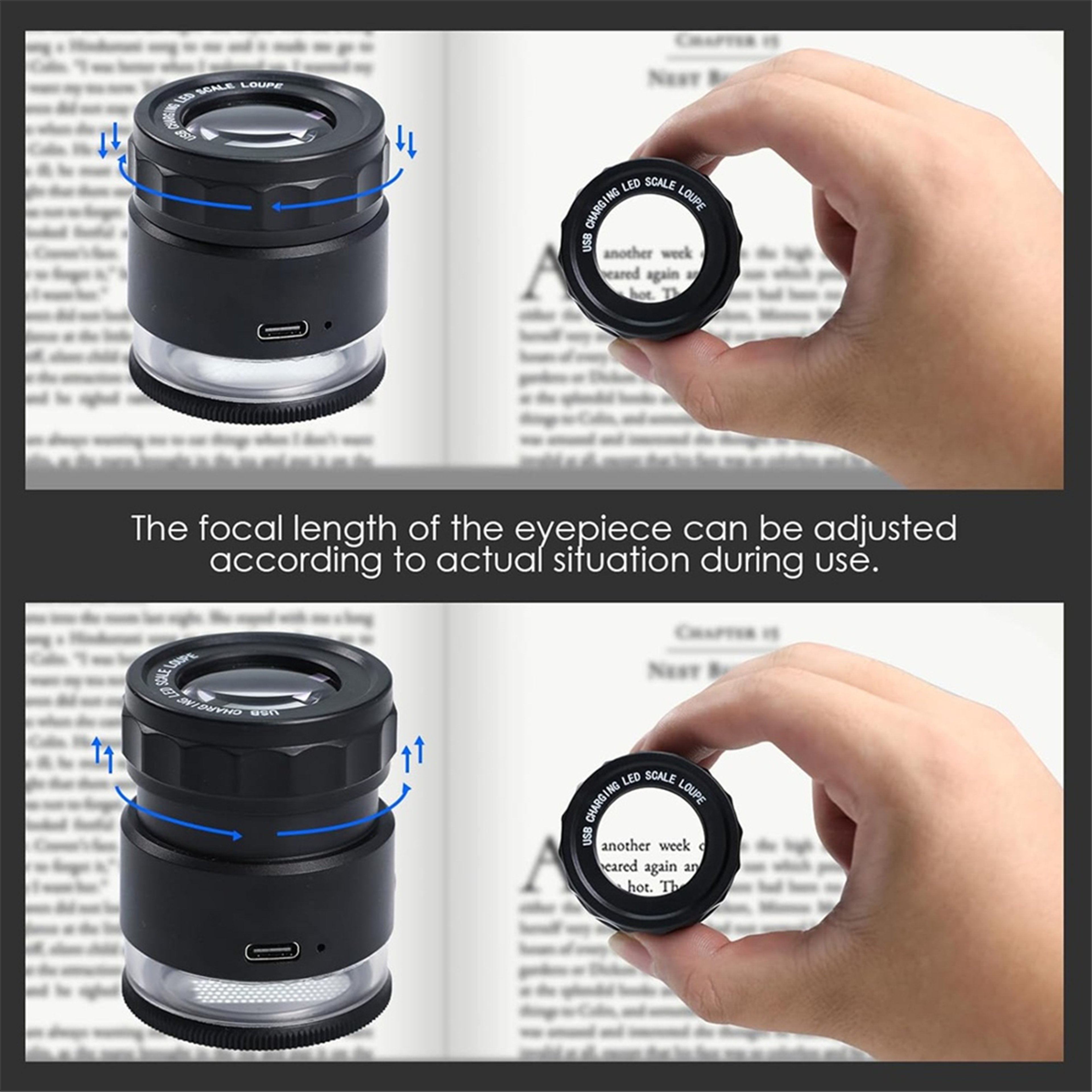 Magnifier, Rechargeable Jewellers Magnifying Glass with LED Light, Adjustable Focal Length Magnifier – view 4