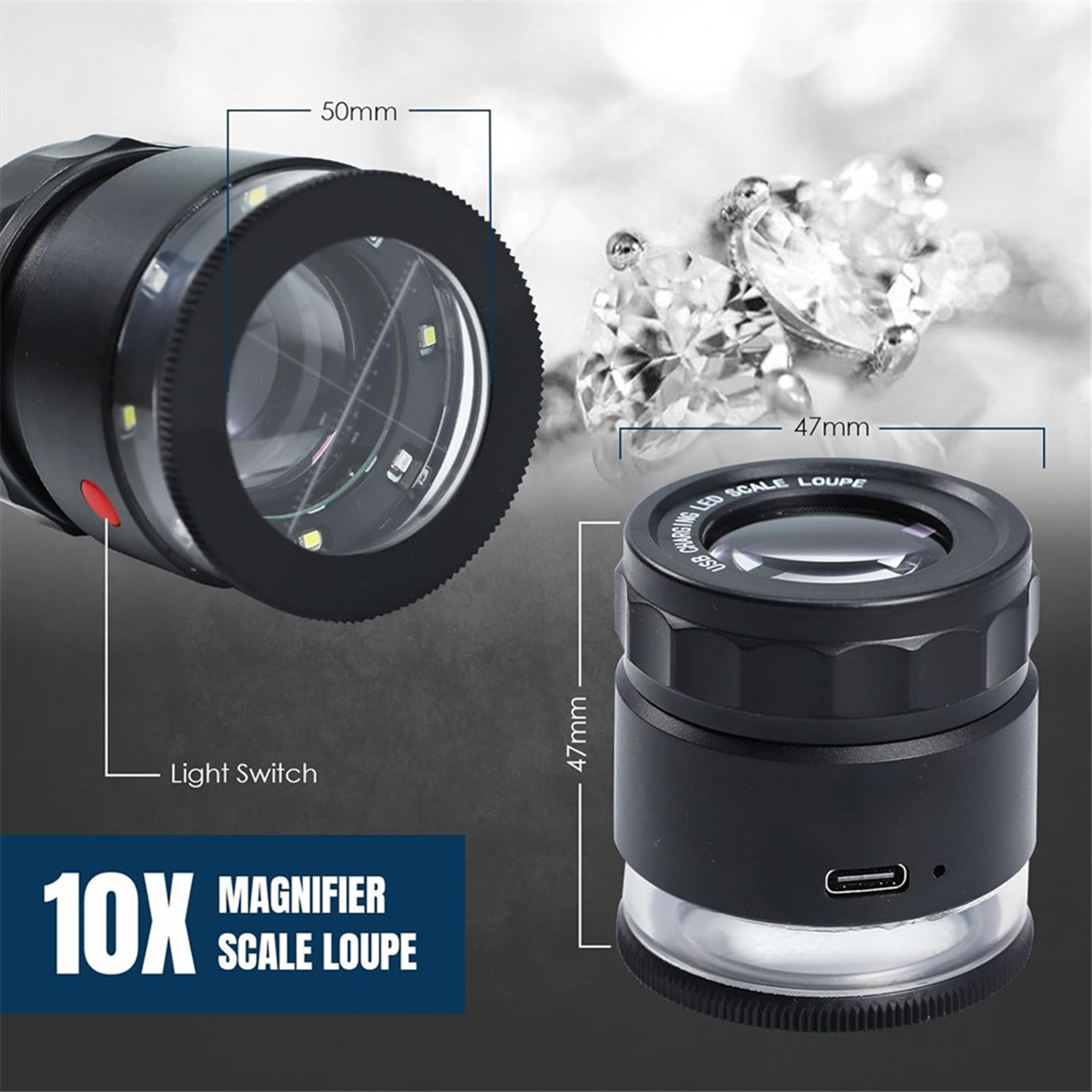 Magnifier, Rechargeable Jewellers Magnifying Glass with LED Light, Adjustable Focal Length Magnifier – view 6