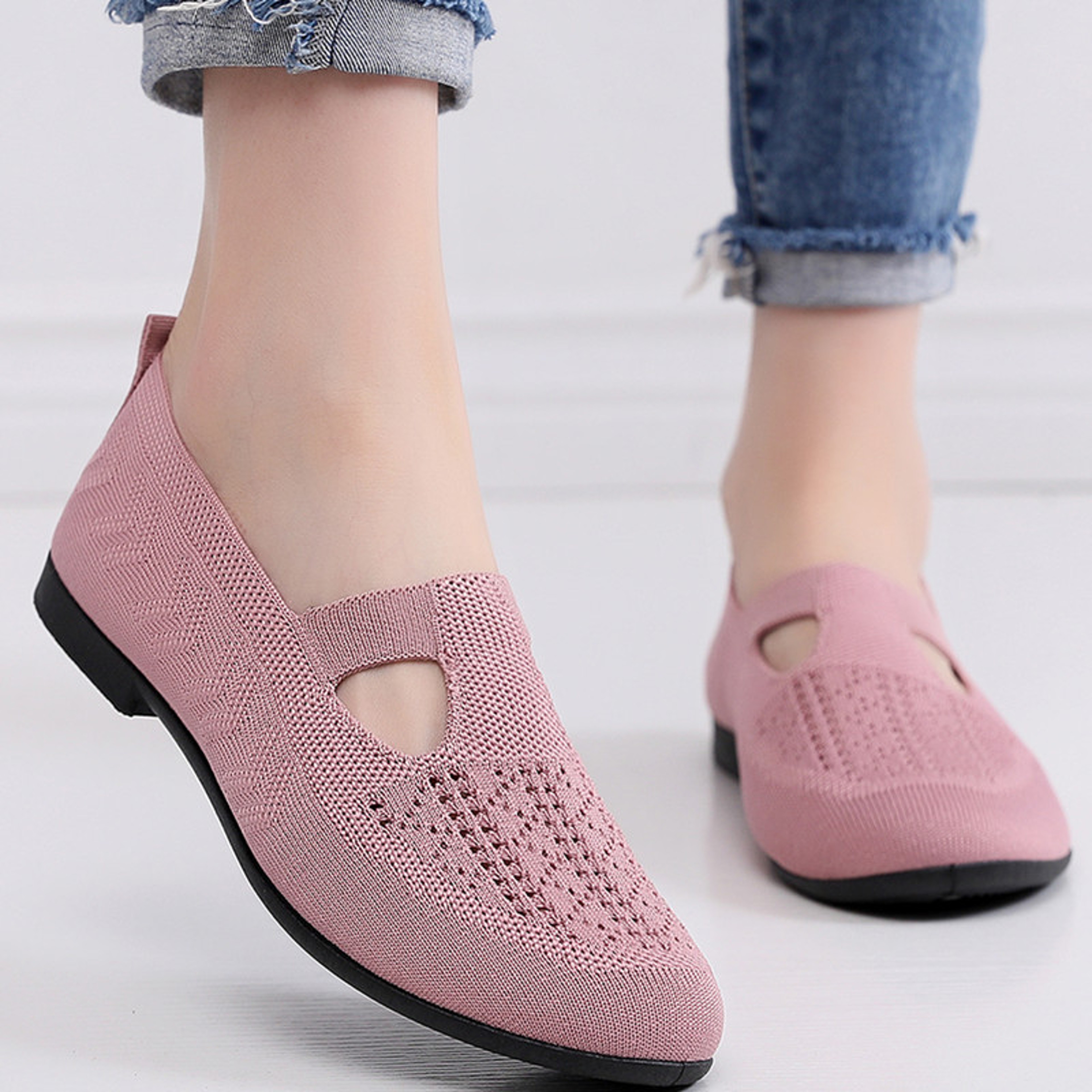 Fashionable Women Breathable Summer Mesh Shoes Lightweight Slip On Flats Casual Non Slip Sports Vul 4