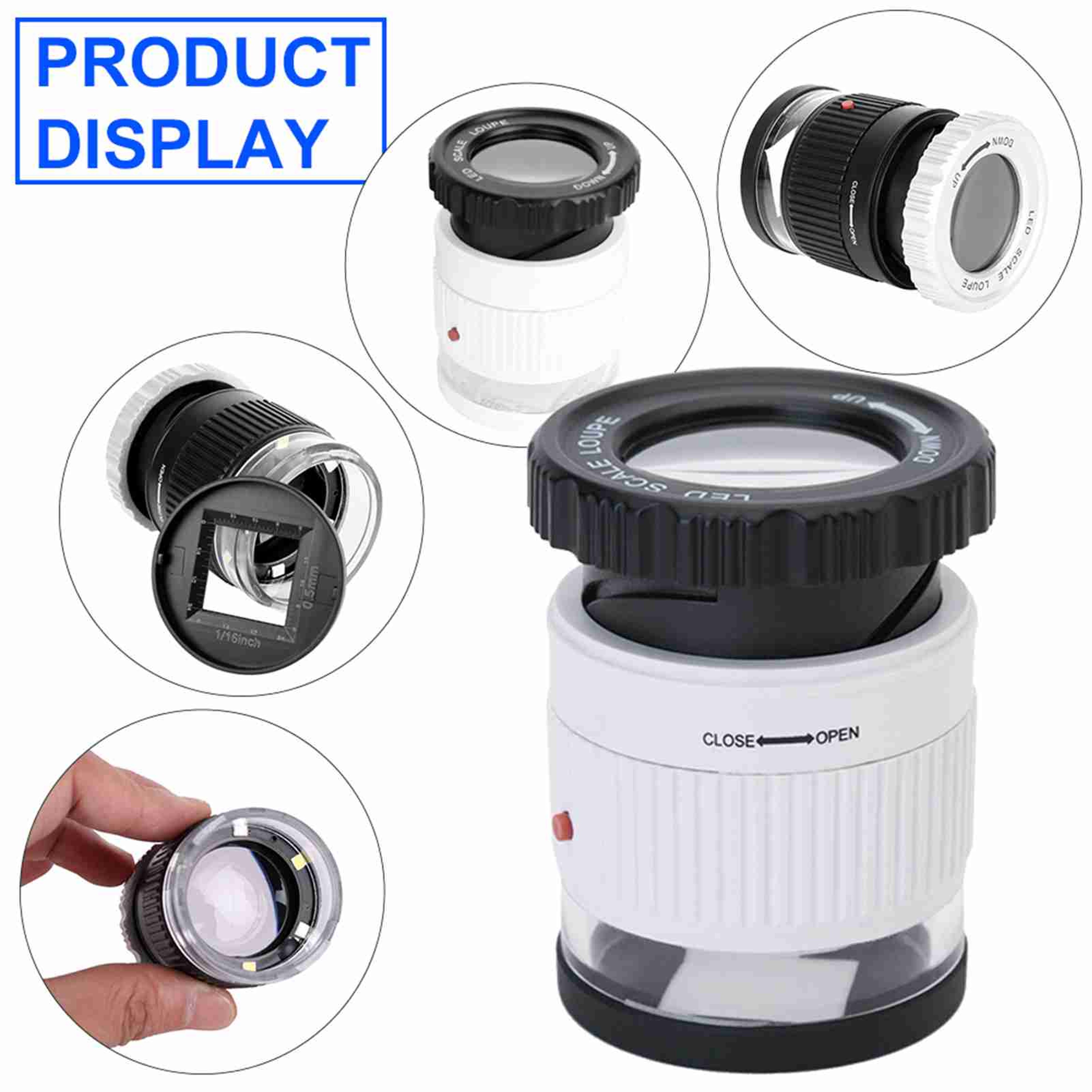 Pocket Magnifier With Scale LED UV Light Illuminated Magnifying Glasses Adjustable Focal HD Jewelle 2