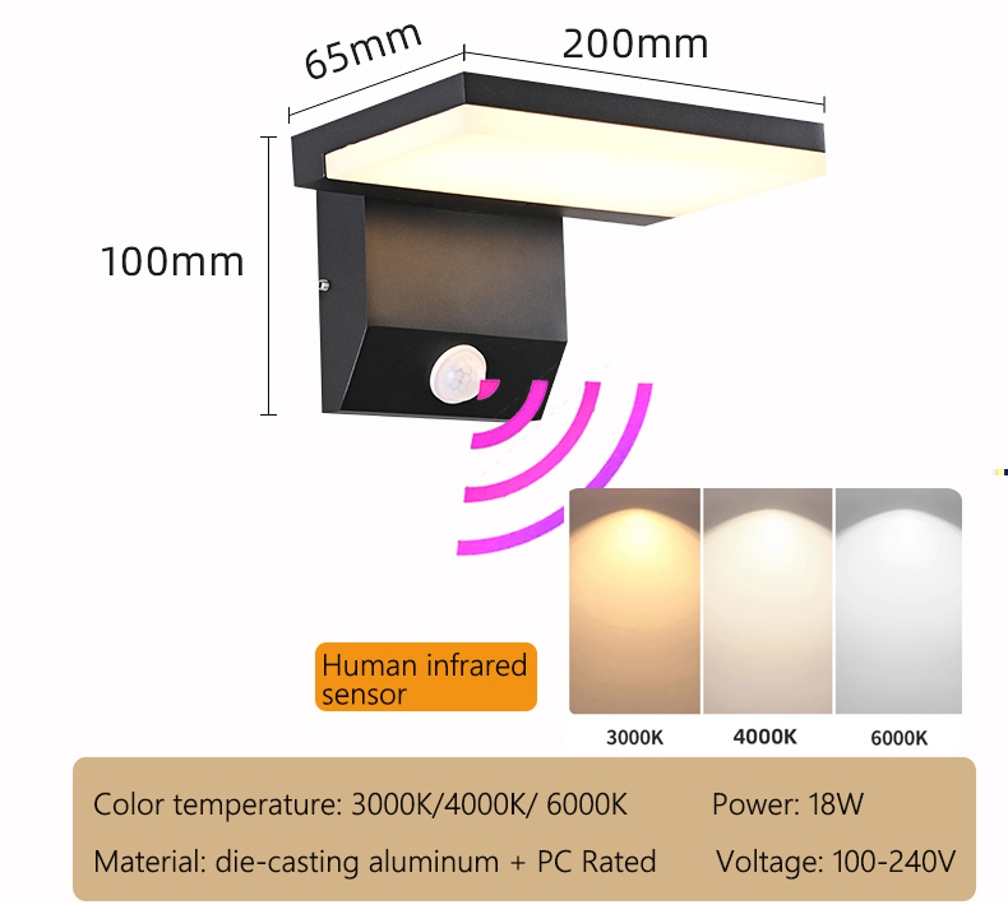 Waterproof Motion Sensor Wall Light Auto OnOff Adjustable Angle Aluminum Alloy Lighting For Door En 3