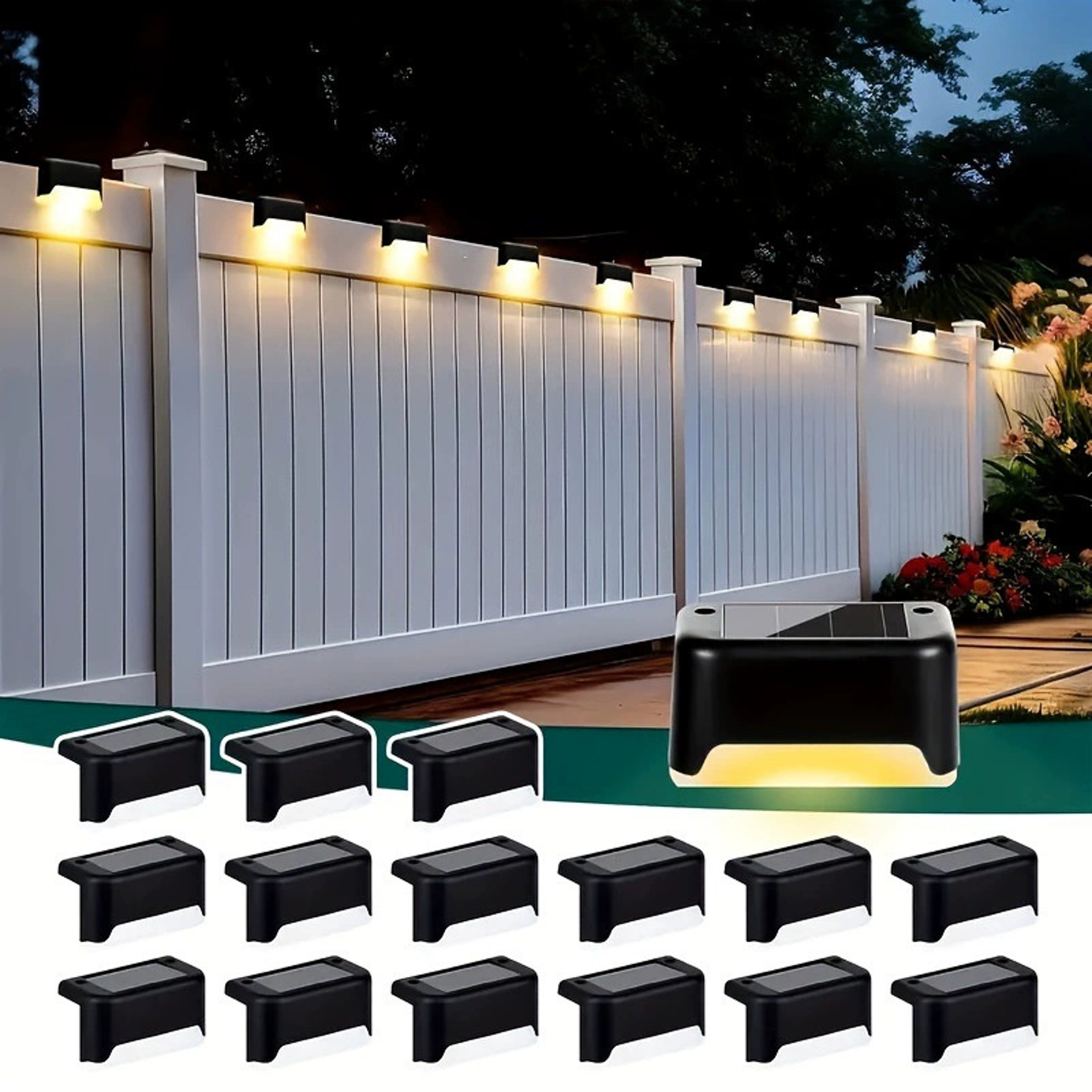 Solar Deck Light, Waterproof Outdoor Solar Power Garden Lamps, Railing, Stairs, Step, Fence, Yard, Patio Pathway – view 1