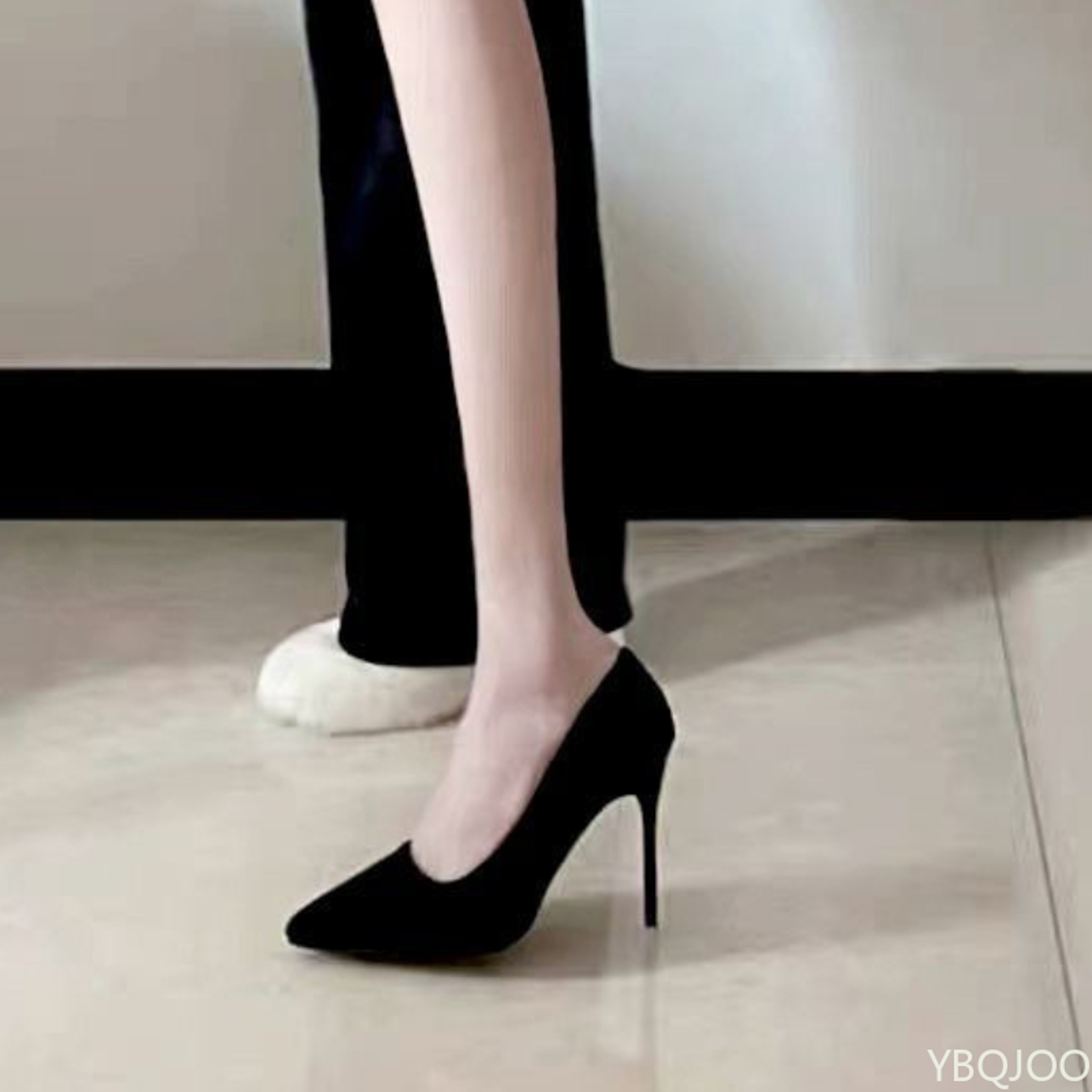 Fashion Women Shoes Sexy Black High Heels Sharp Pointed Suede Pumps Elegant Shallow Mouth Etiquette 2