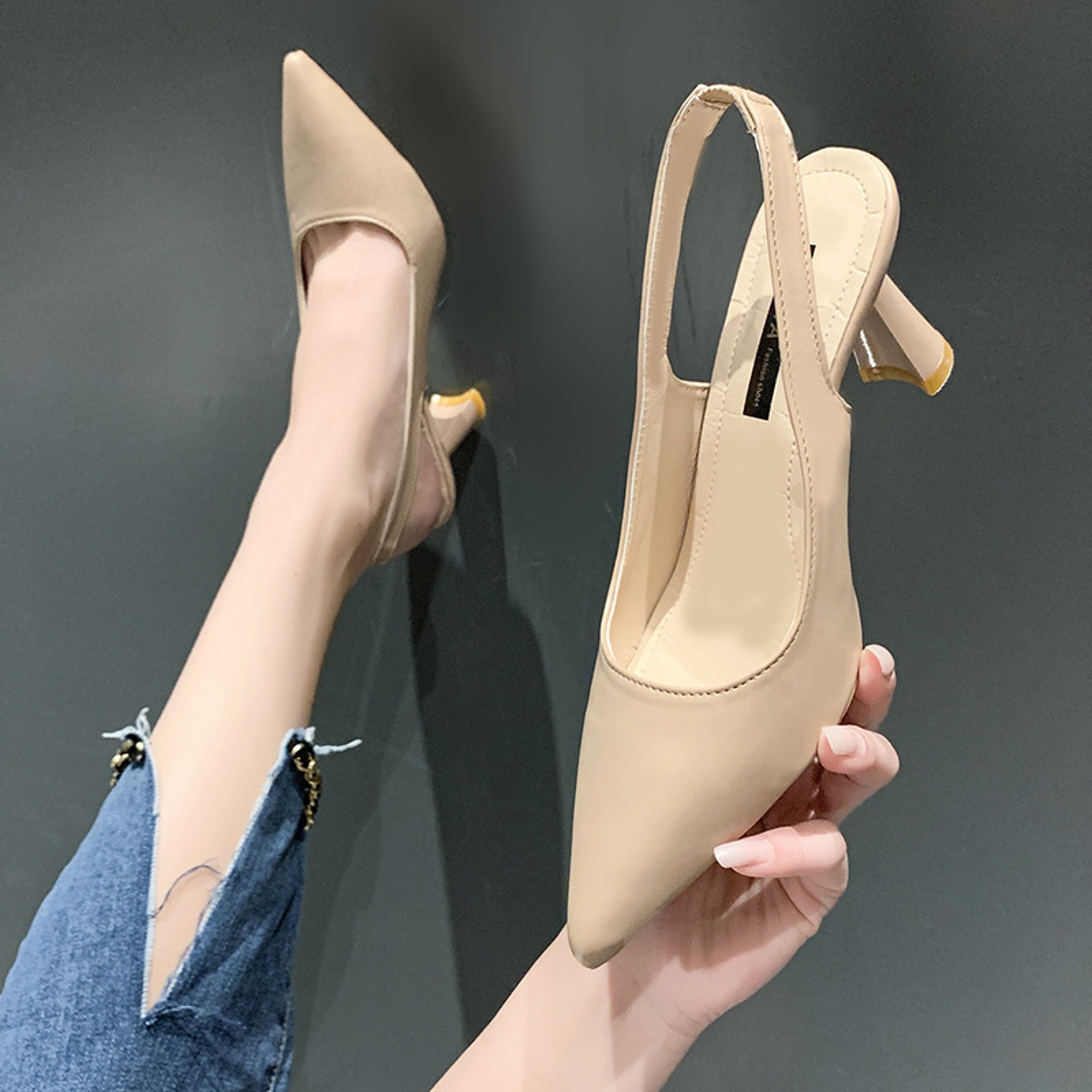 Summer Fashion Breath Able Pointed Toe Stiletto Heel PU Women Sandals Comfortable Elegant Shallow M 1
