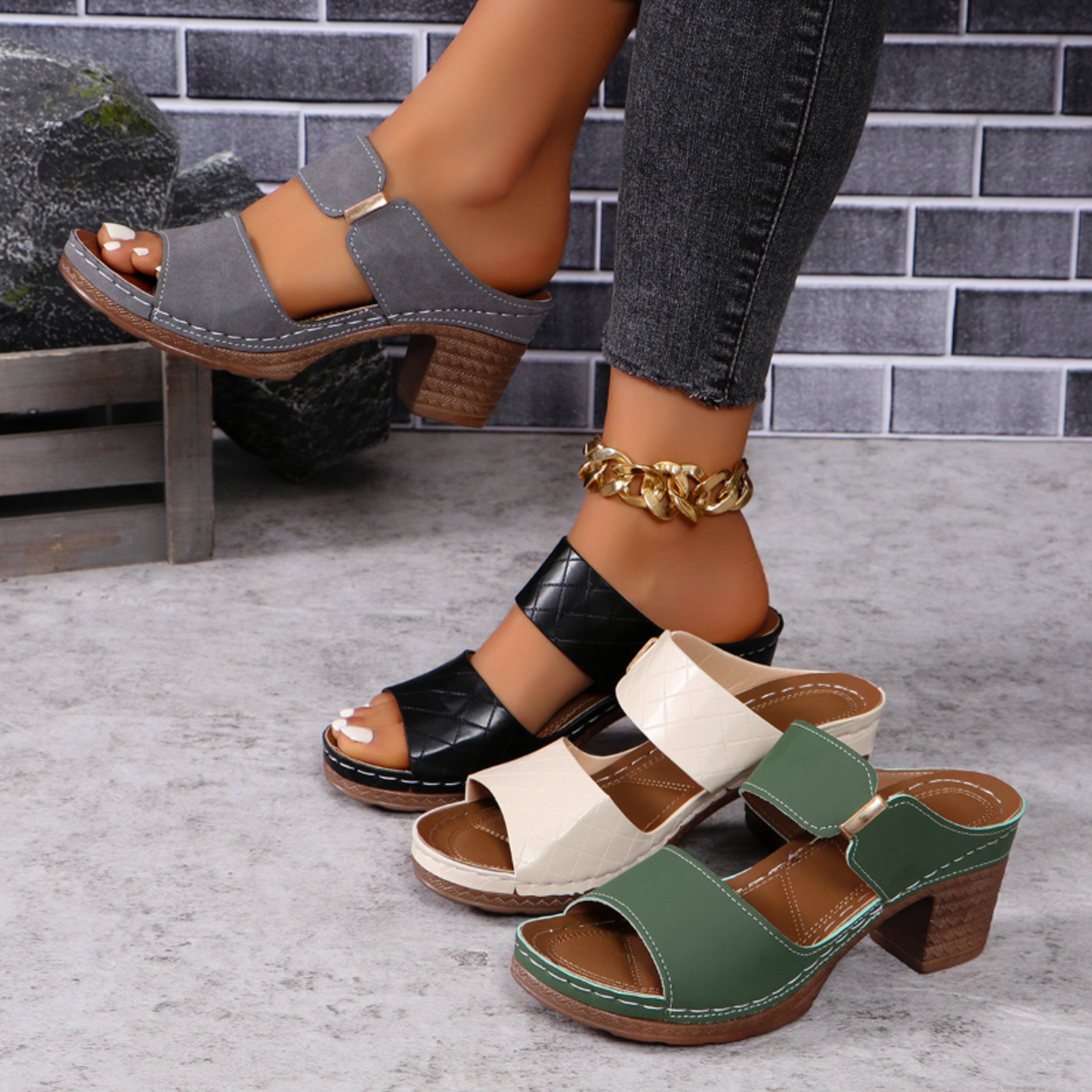 Women Summer Light Weight Hollow Sandals High Heels Chunky Open Toe Slippers Casual Slingback Slide 0