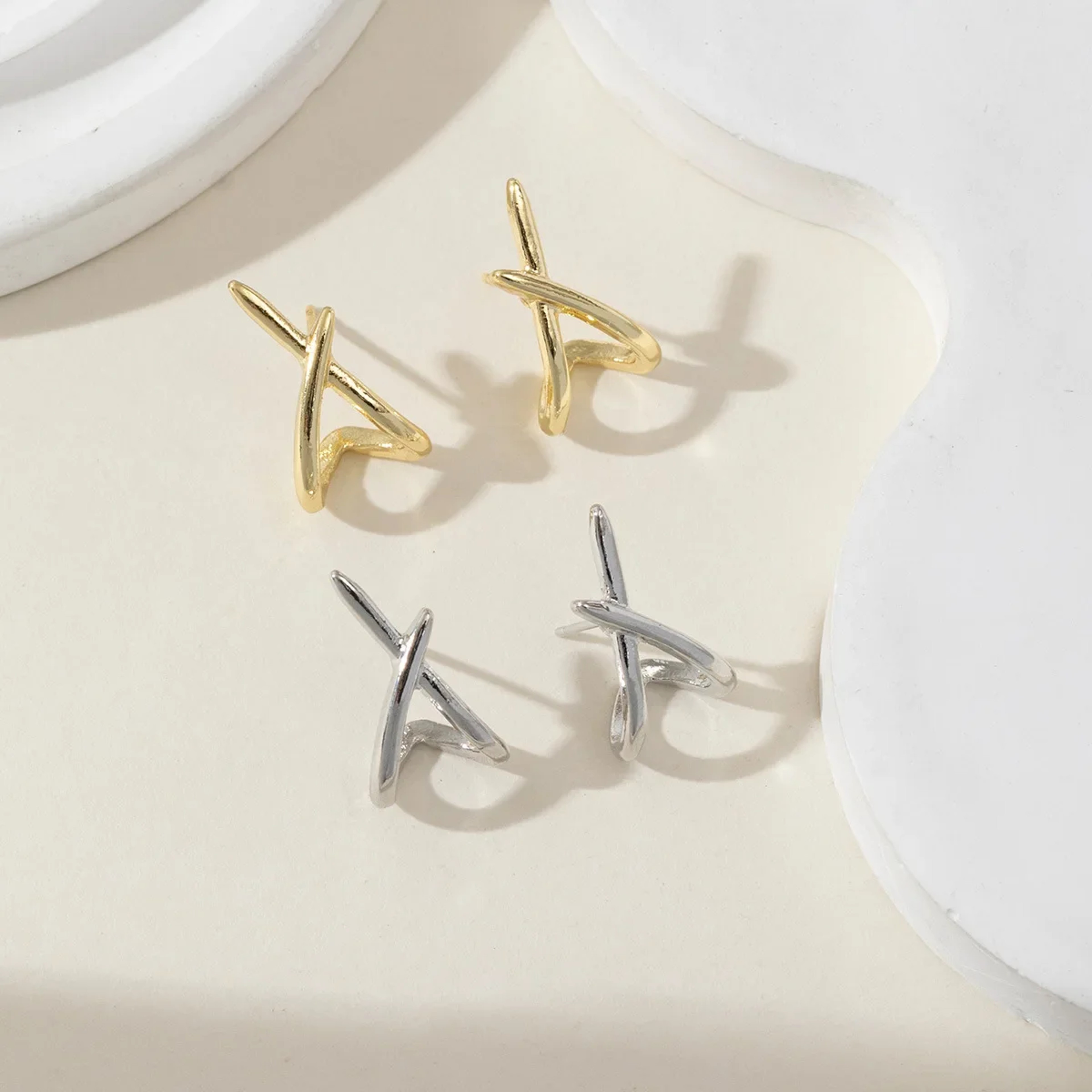 Trendy Gold Color Cross Stud Earrings For Women Simple Minimalist Fashion Jewellery Dainty Party Gi