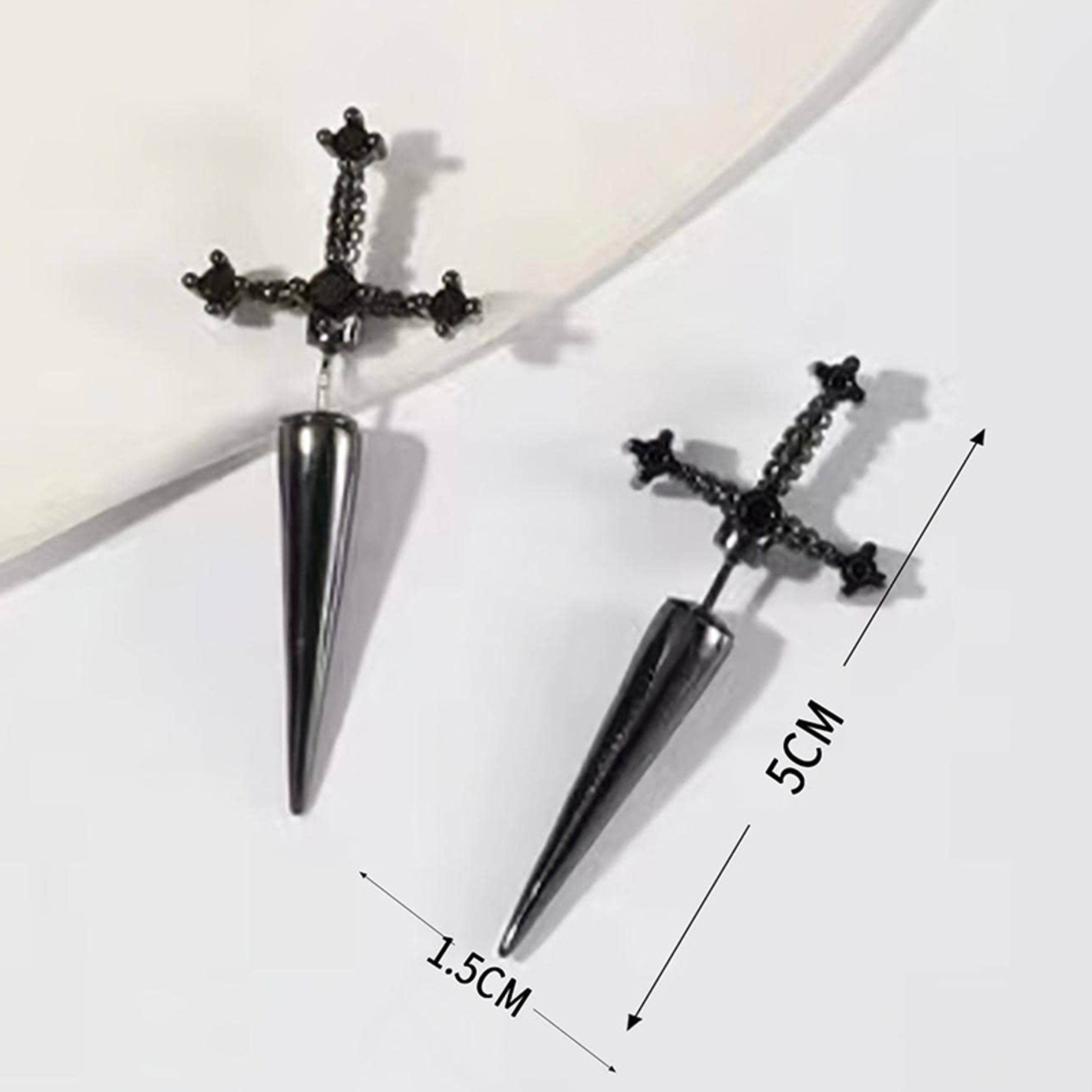 Hip Hop Cross Sword Stud Earrings For Women Classic Crystal Stone Jewelry Silver Ox Gold Black Colo 3