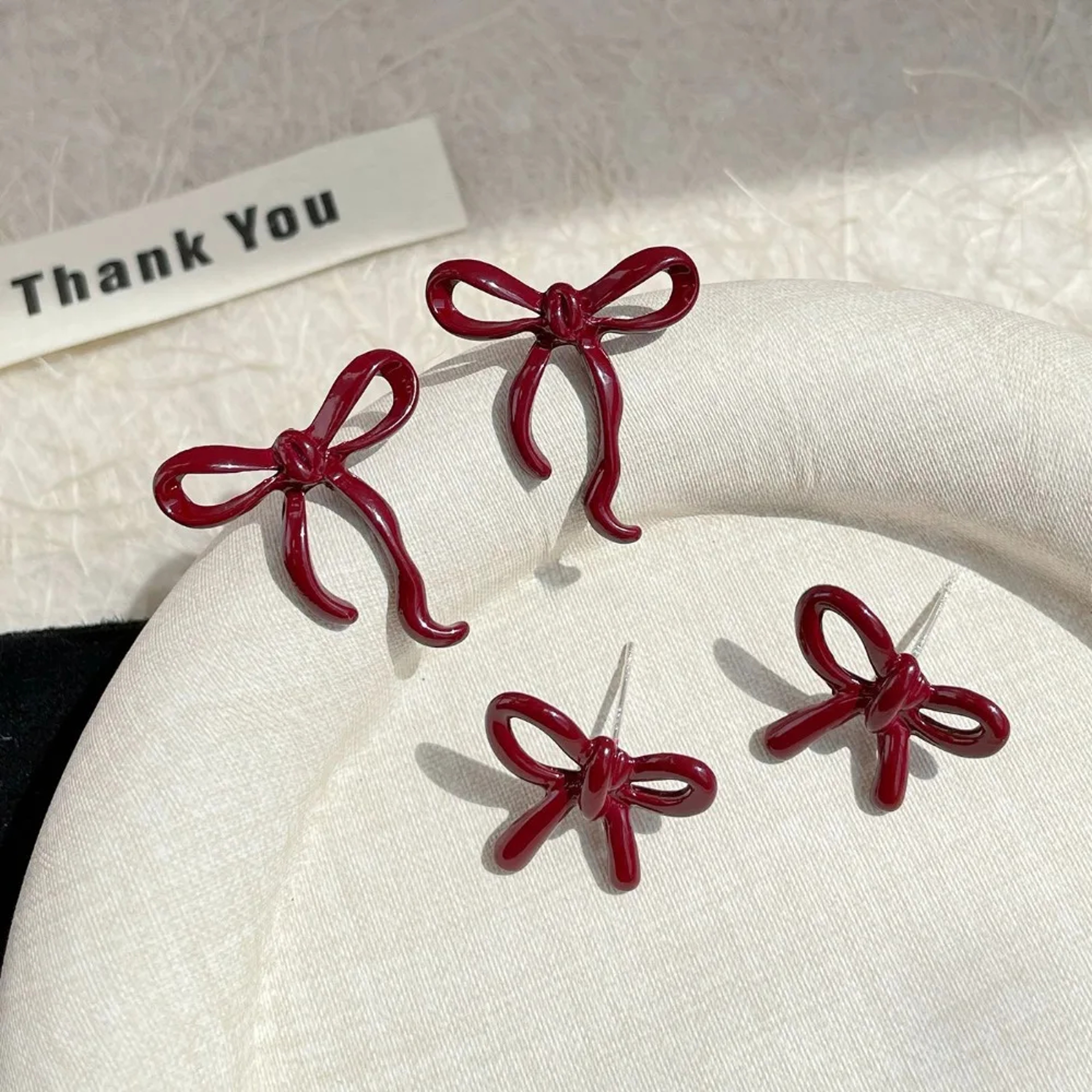 Retro Style Red Bow Knot Stud Earrings For Women Simple Ear Rings Ballet Ribbon Aesthetics Elegant  0