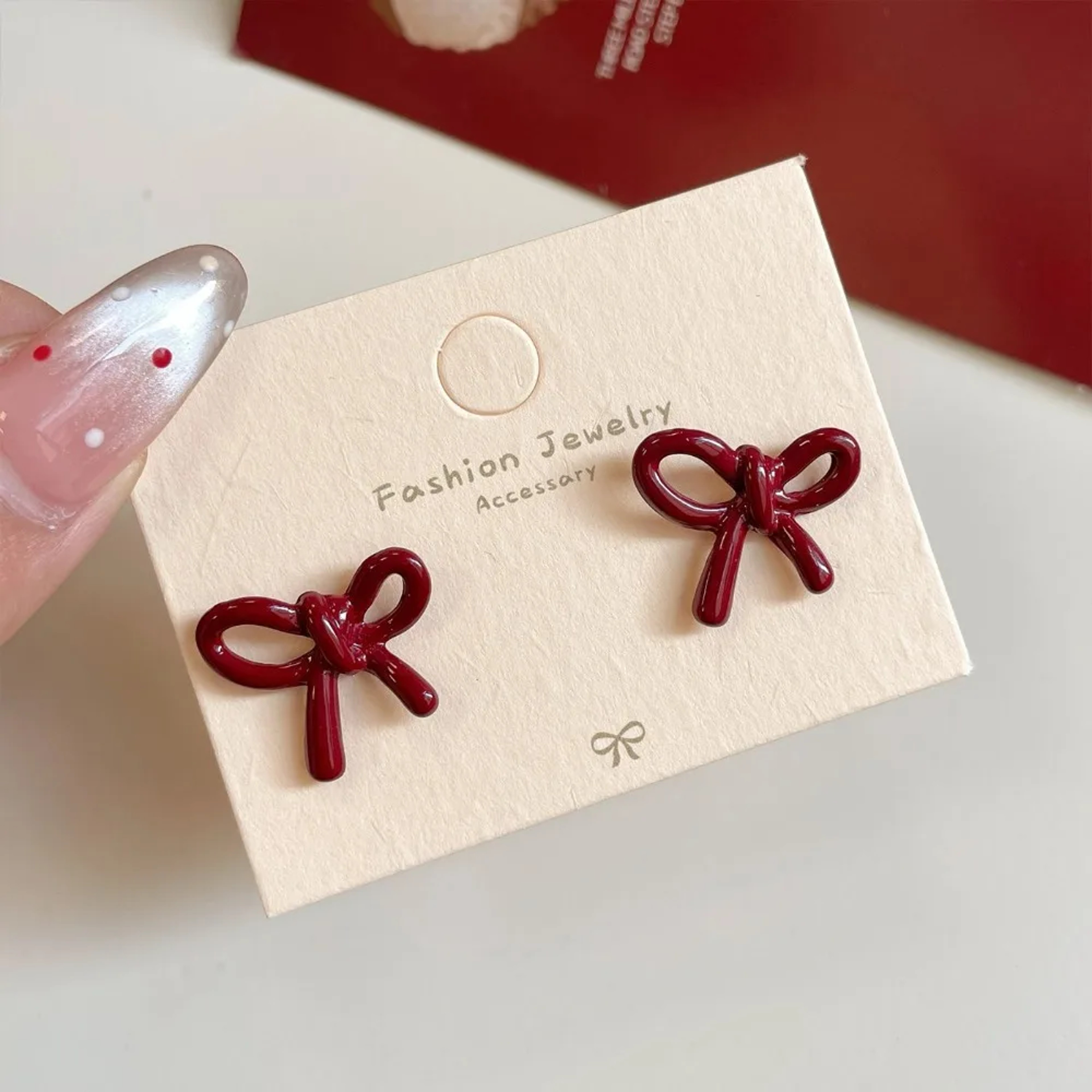 Retro Style Red Bow Knot Stud Earrings For Women Simple Ear Rings Ballet Ribbon Aesthetics Elegant  4